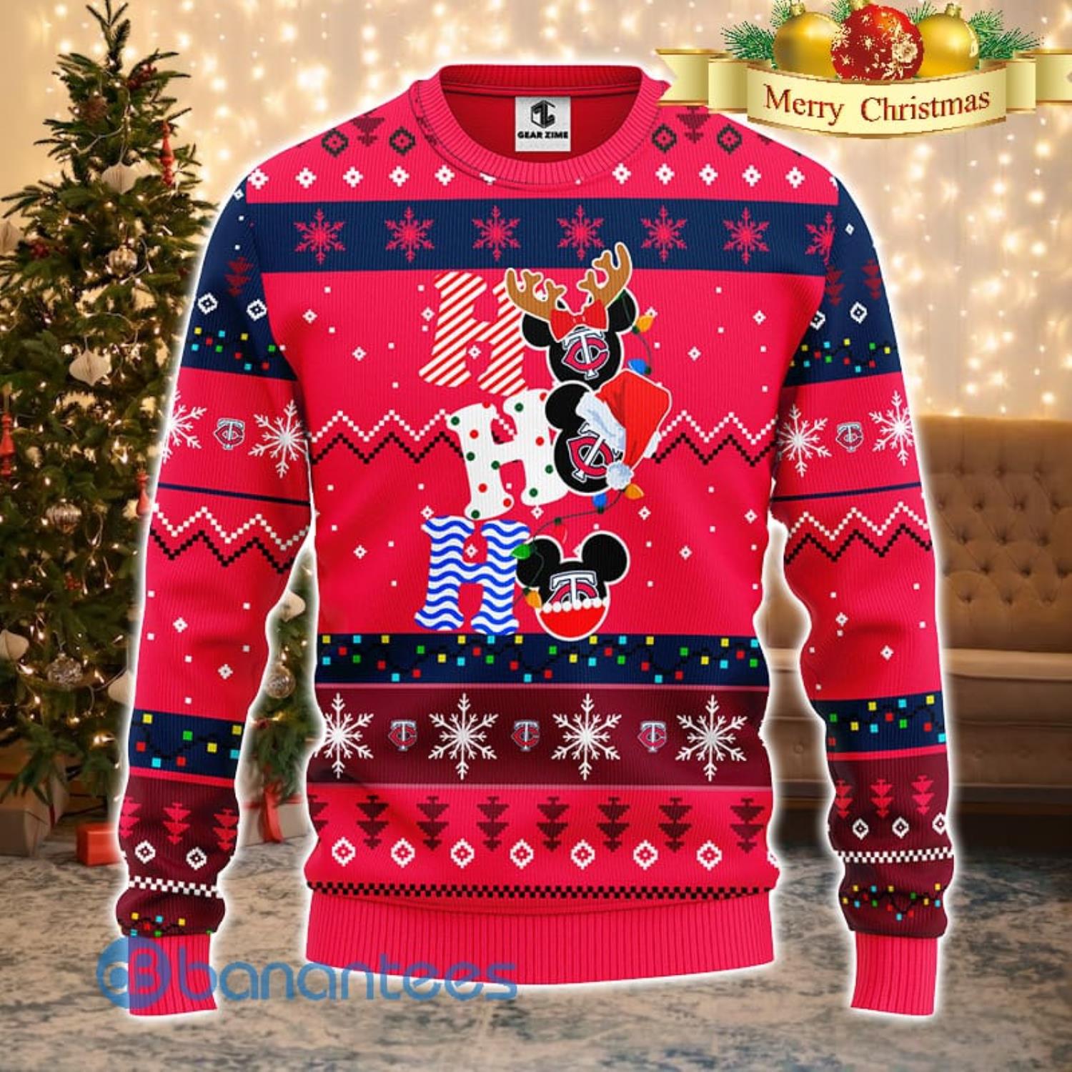 Minnesota Twins MLB Team HoHoHo Mickey Funny Men And Women Christmas Gift 3D Ugly Christmas Sweater Product Photo 1