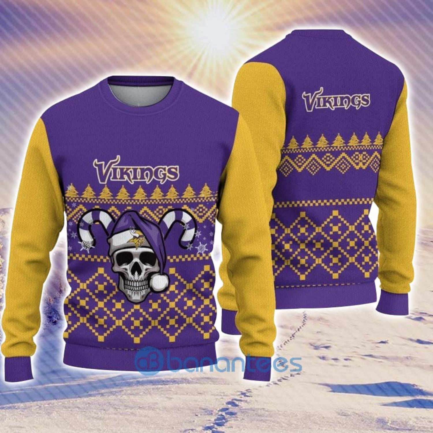 Minnesota Vikings Christmas Skull Halloween Ugly Christmas Sweater -  Banantees