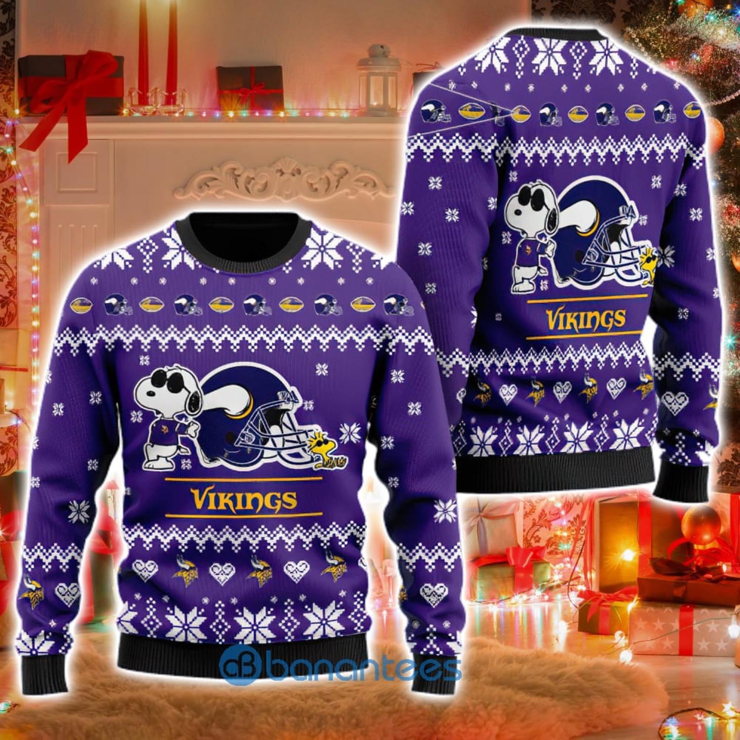 Cute The Snoopy Show Football Helmet 3D Minnesota Vikings Ugly Christmas  Sweater