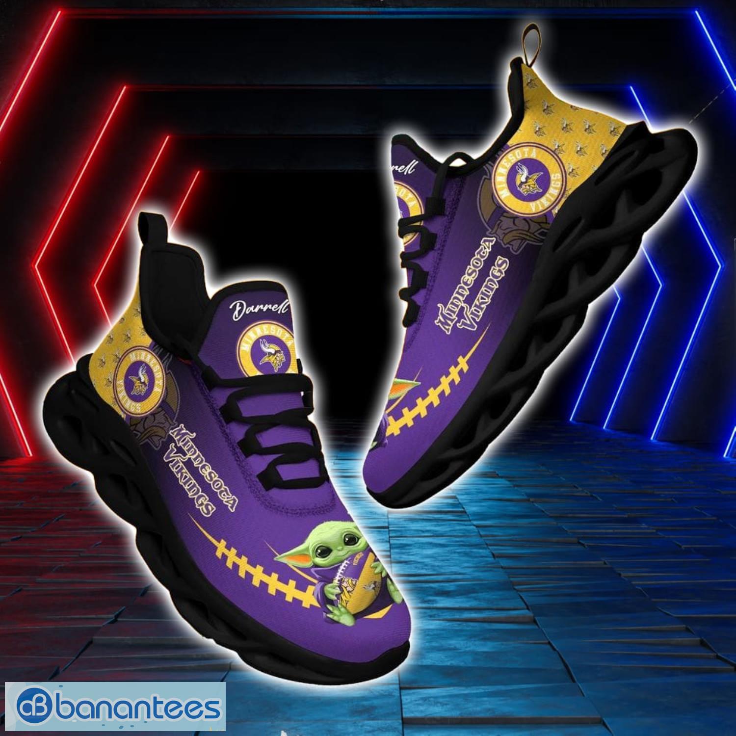 Minnesota Vikings NFL Max Soul Shoes Custom Name Yoda Lover Gift Running Sneakers Product Photo 1