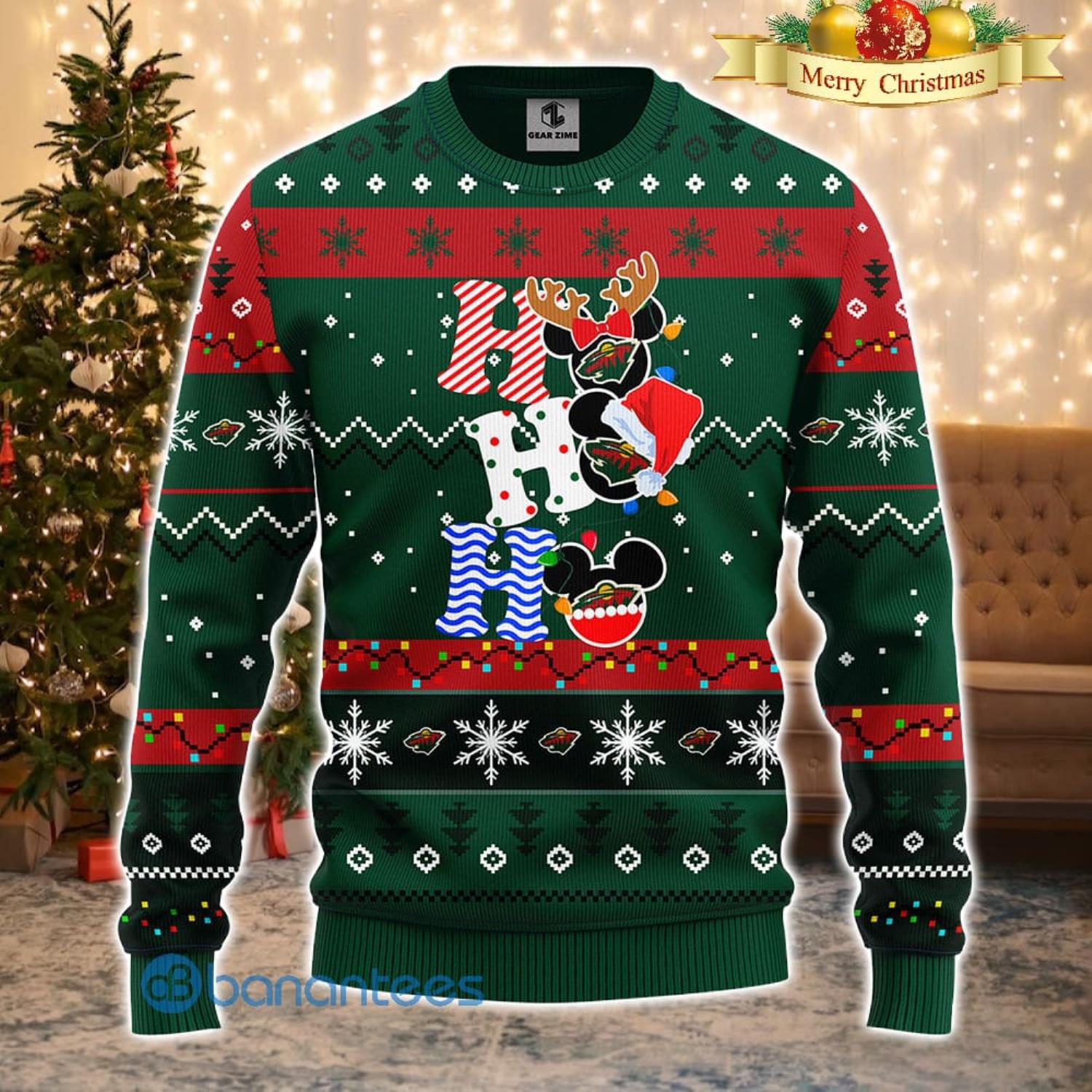 Minnesota Wild NHL Team HoHoHo Mickey Funny Men And Women Christmas Gift 3D Ugly Christmas Sweater Product Photo 2