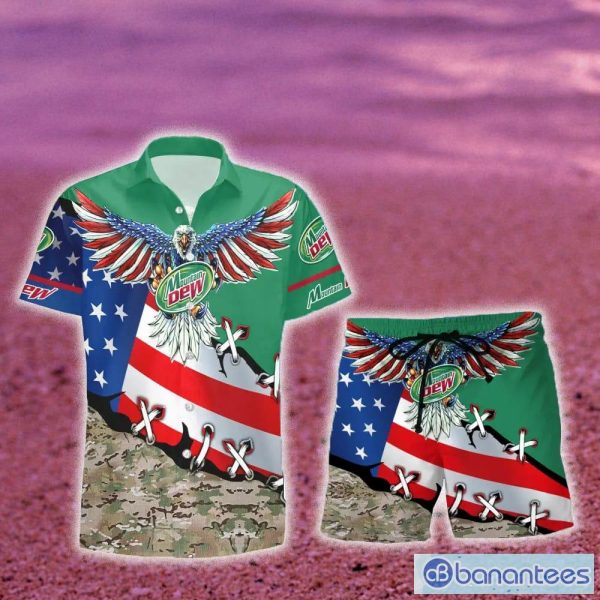 Mountain Dew Eage USA Flag Hawaiian Combo Shirt And Short Gift Hawaiian For Mens - Mountain Dew Eage USA Flag Hawaiian Shirt And Short_1