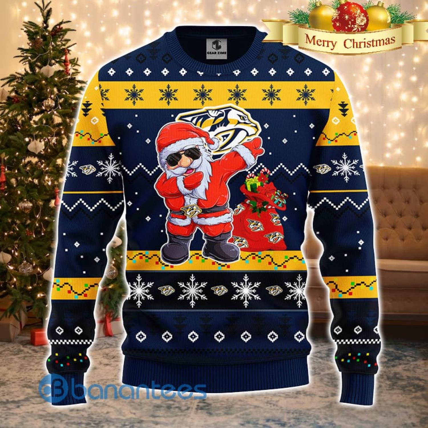 Nashville Predators NHL Team Dabbing Santa Claus Funny Men And Women Christmas Gift 3D Ugly Christmas Sweater Product Photo 2