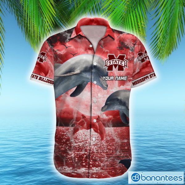 NCAA Mississippi State Bulldogs Hawaiian Shirt Dolphin Funny AOP Gift For Fans Custom Name - Mississippi State Bulldogs NCAA Hawaiian Shirt_2