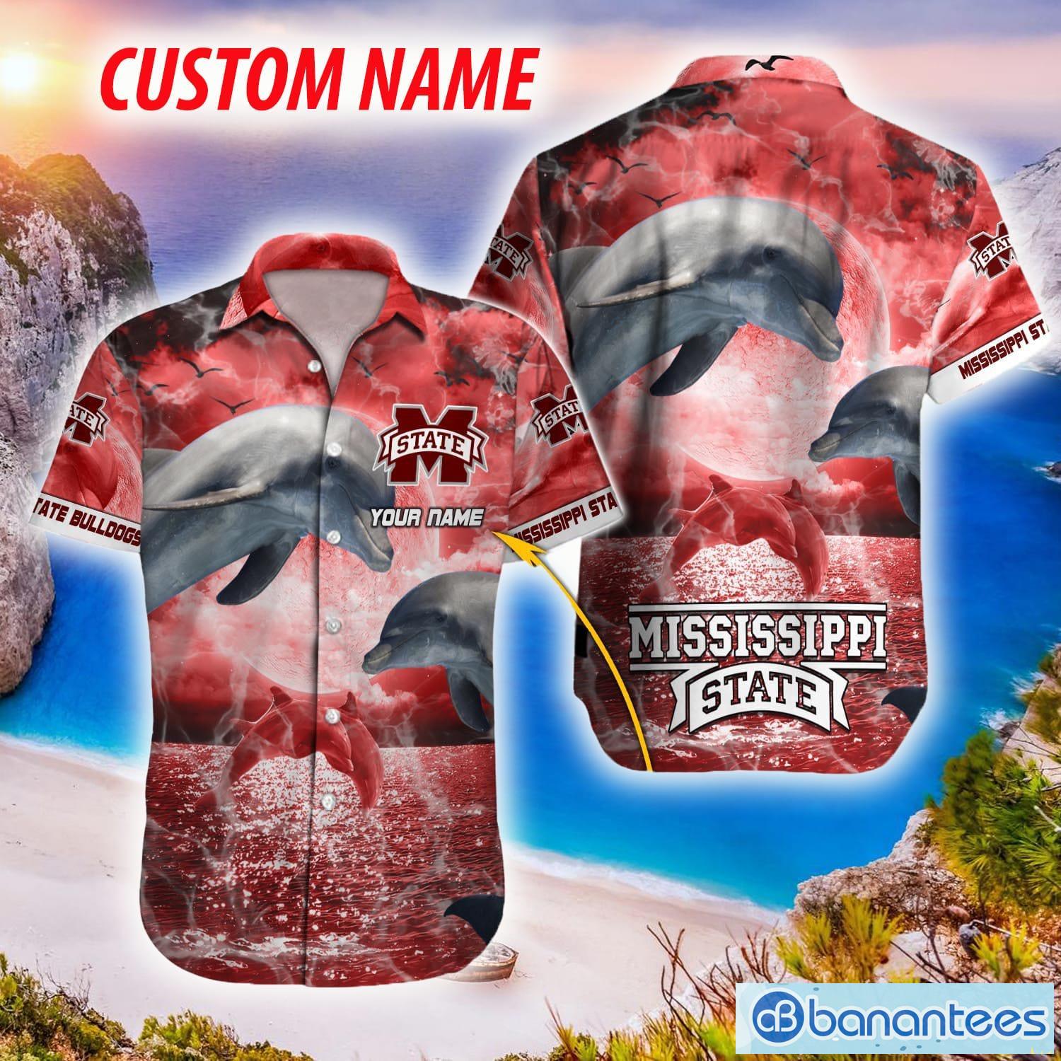 NCAA Mississippi State Bulldogs Hawaiian Shirt Dolphin Funny AOP Gift For Fans Custom Name - Mississippi State Bulldogs NCAA Hawaiian Shirt_1