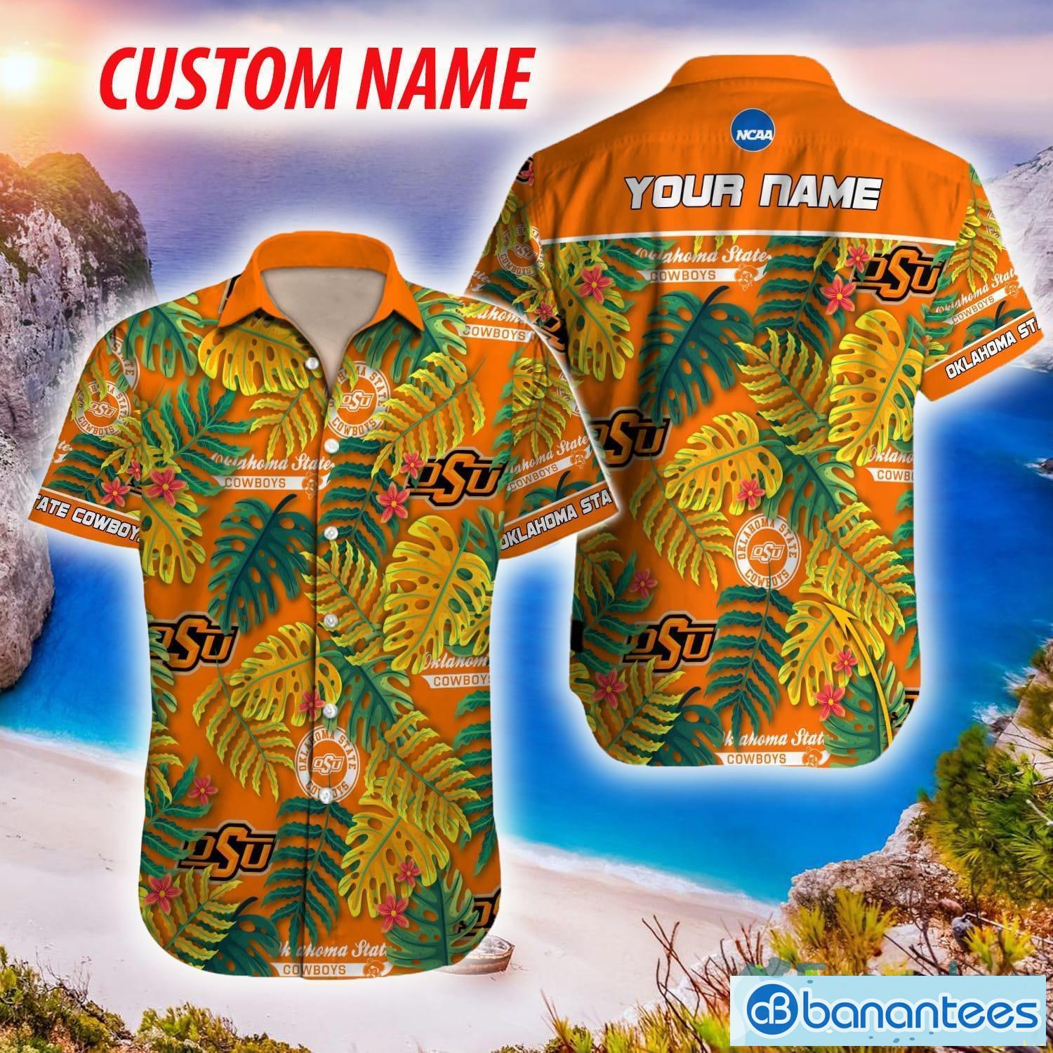 NCAA Oklahoma State Cowboys Hawaiian Shirt Custom Name Leaf Colors For Men And Women - Oklahoma State Cowboys NCAA Hawaiian Shirt_1