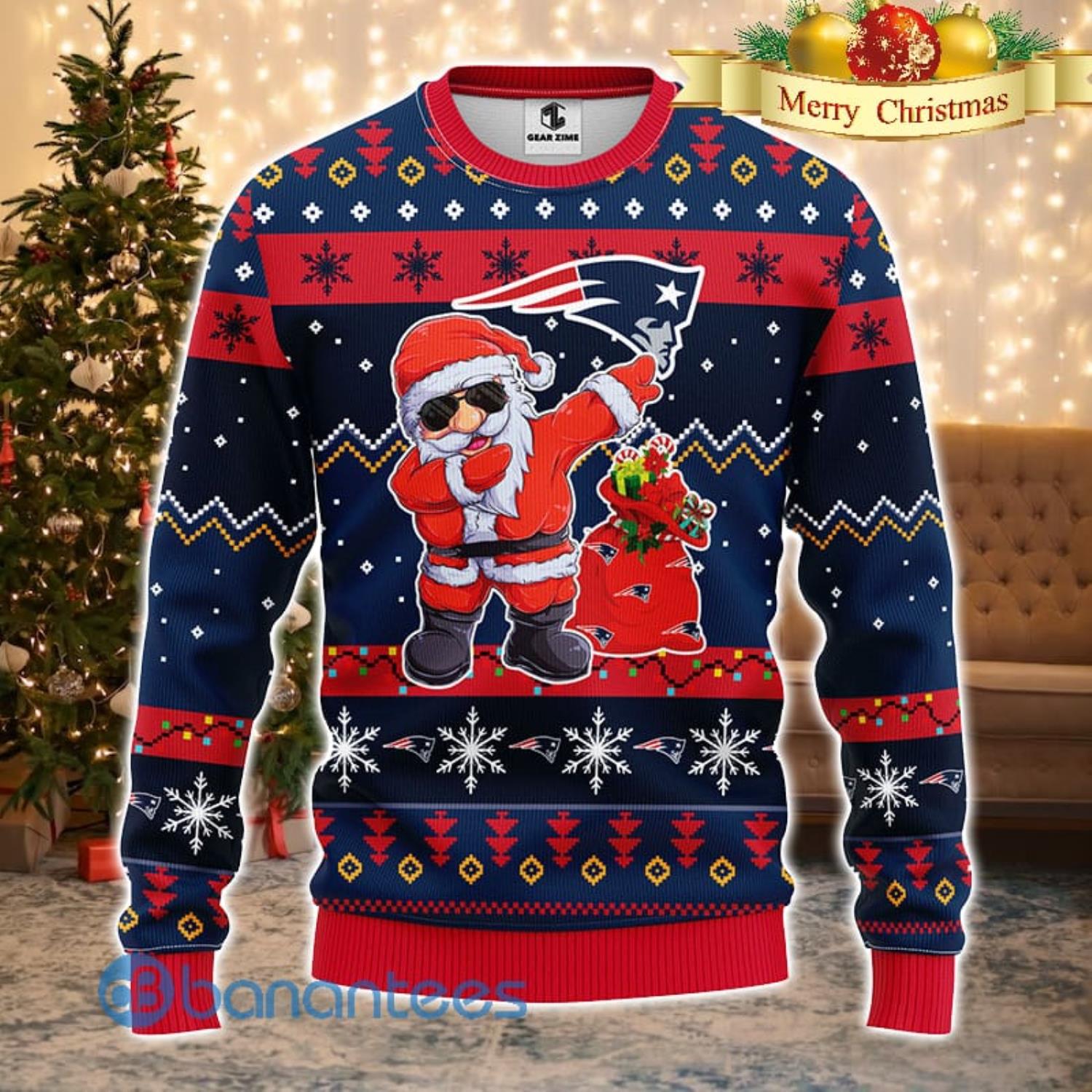 New England Patriots NFL Team Dabbing Santa Claus Funny Men And Women Christmas Gift 3D Ugly Christmas Sweater Product Photo 1
