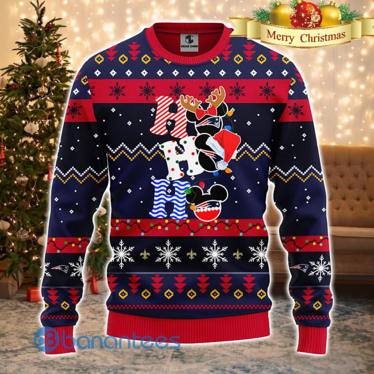 New England Patriots NFL Team HoHoHo Mickey Funny Men And Women Christmas Gift 3D Ugly Christmas Sweater Product Photo 1