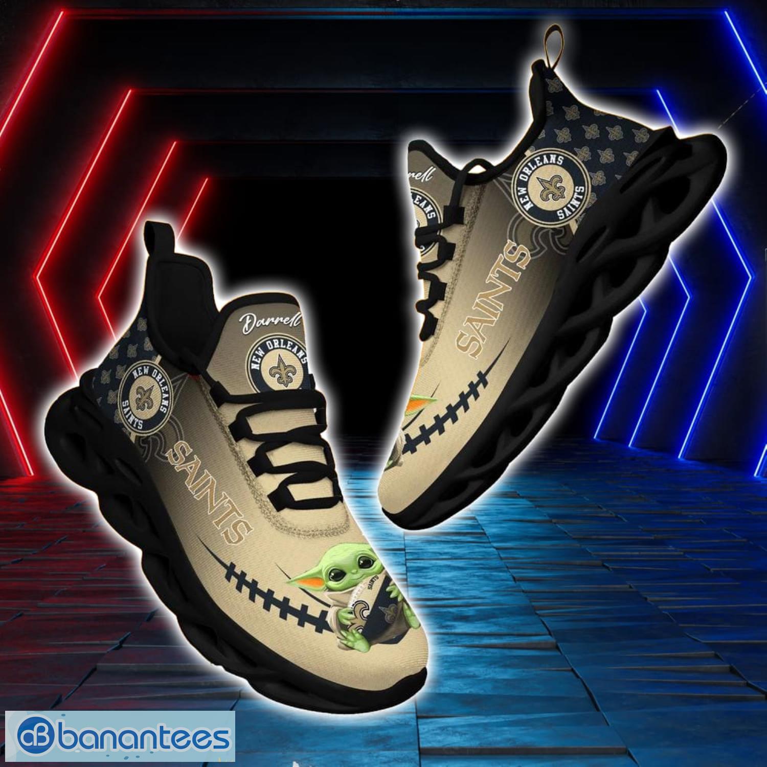 New Orleans Saints NFL Max Soul Shoes Custom Name Yoda Lover Gift Running Sneakers Product Photo 1