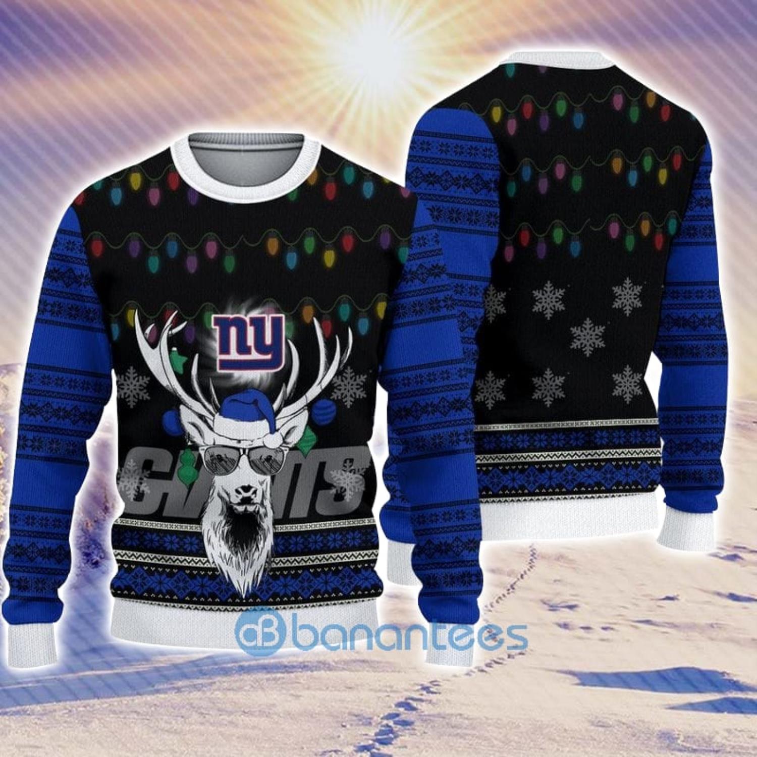 New York Giants Logo Knitted Reindeer Ugly Christmas Sweater - Banantees