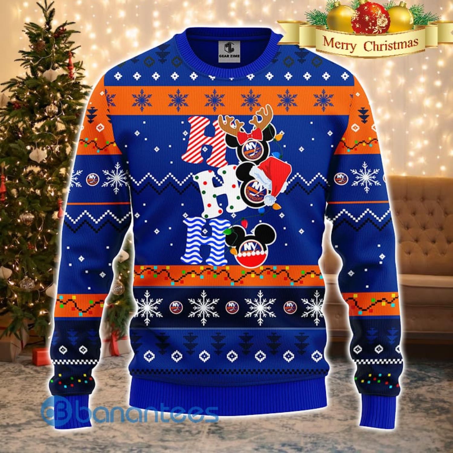 New York Islanders NHL Team HoHoHo Mickey Funny Men And Women Christmas Gift 3D Ugly Christmas Sweater Product Photo 2