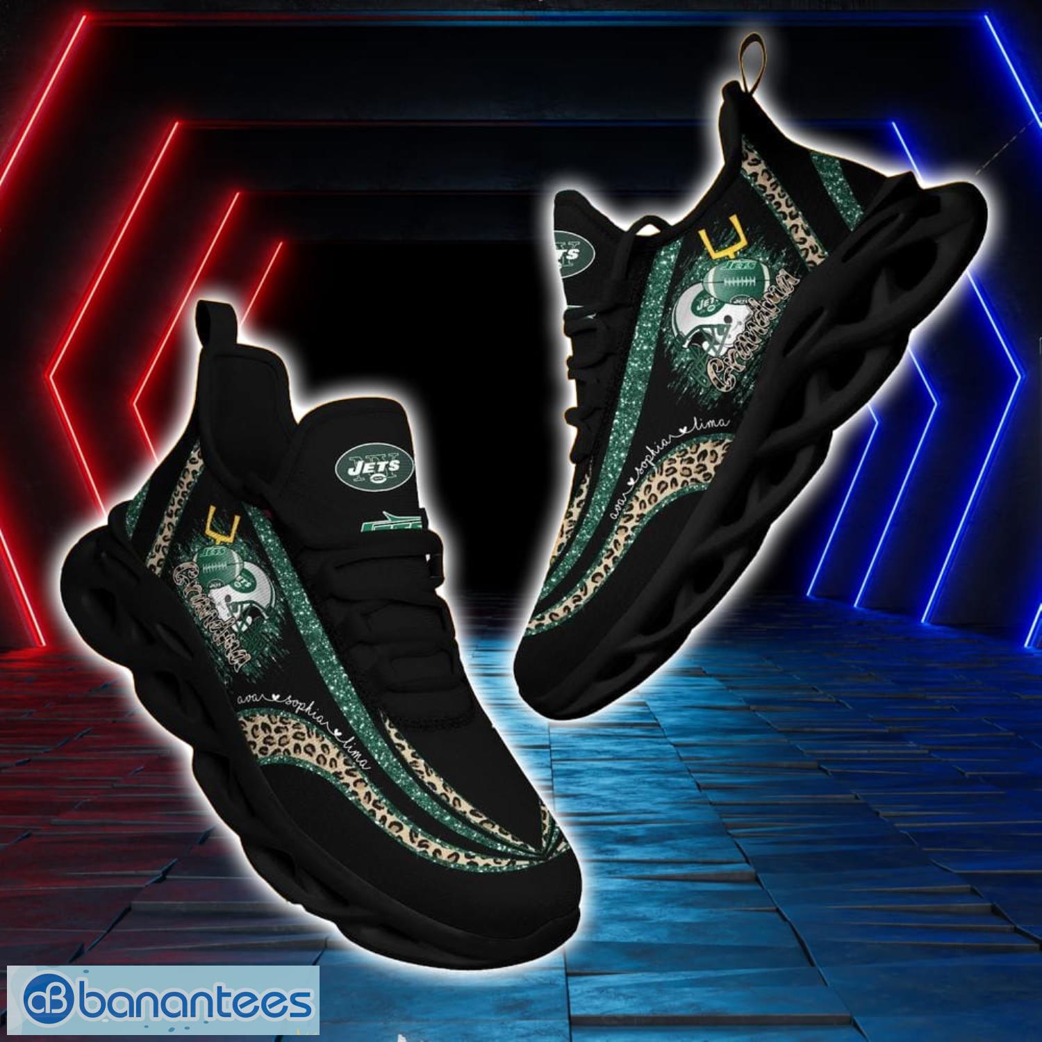 New York Jets NFL Max Soul Shoes Custom Name Leopard Prints Running Shoes For NFL Fans Product Photo 2