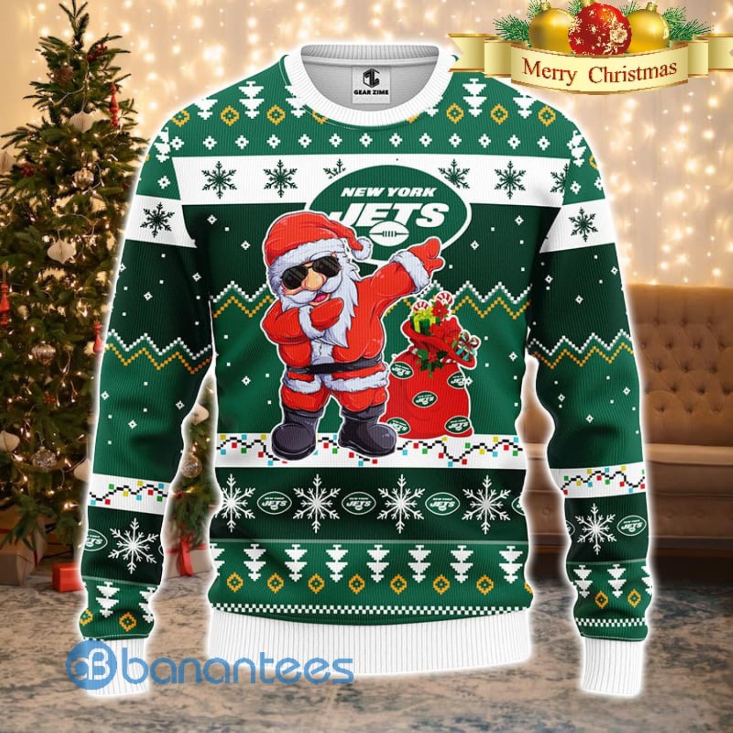 New York Jets NFL Team Dabbing Santa Claus Funny Men And Women Christmas Gift 3D Ugly Christmas Sweater Product Photo 1