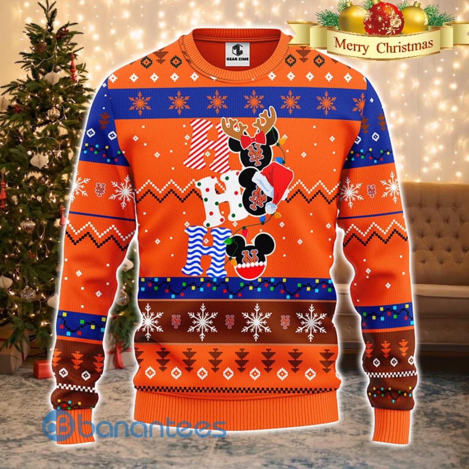 New York Mets MLB Team HoHoHo Mickey Funny Men And Women Christmas Gift 3D Ugly Christmas Sweater Product Photo 1