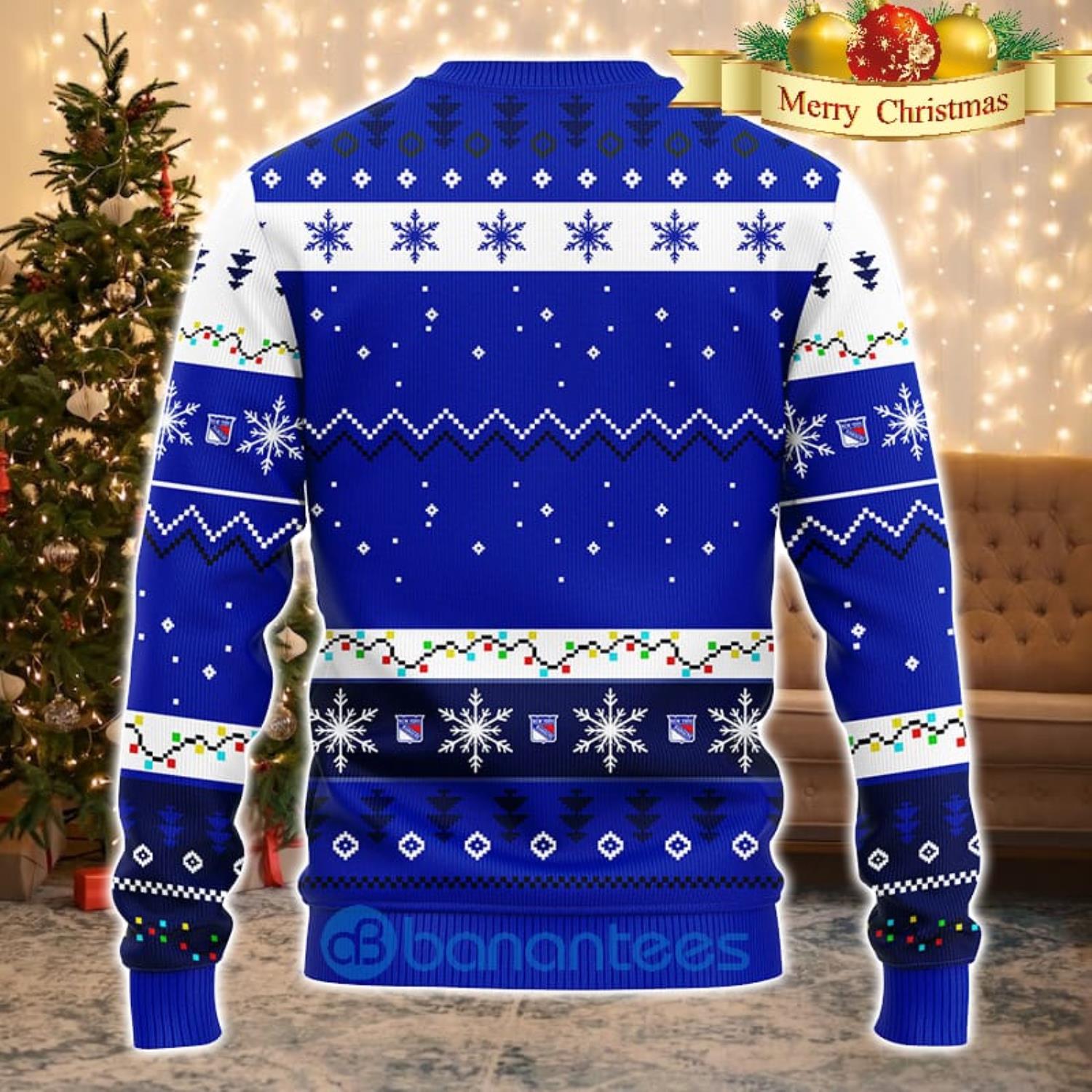 New York Rangers NHL Team Dabbing Santa Claus Funny Men And Women Christmas Gift 3D Ugly Christmas Sweater Product Photo 1
