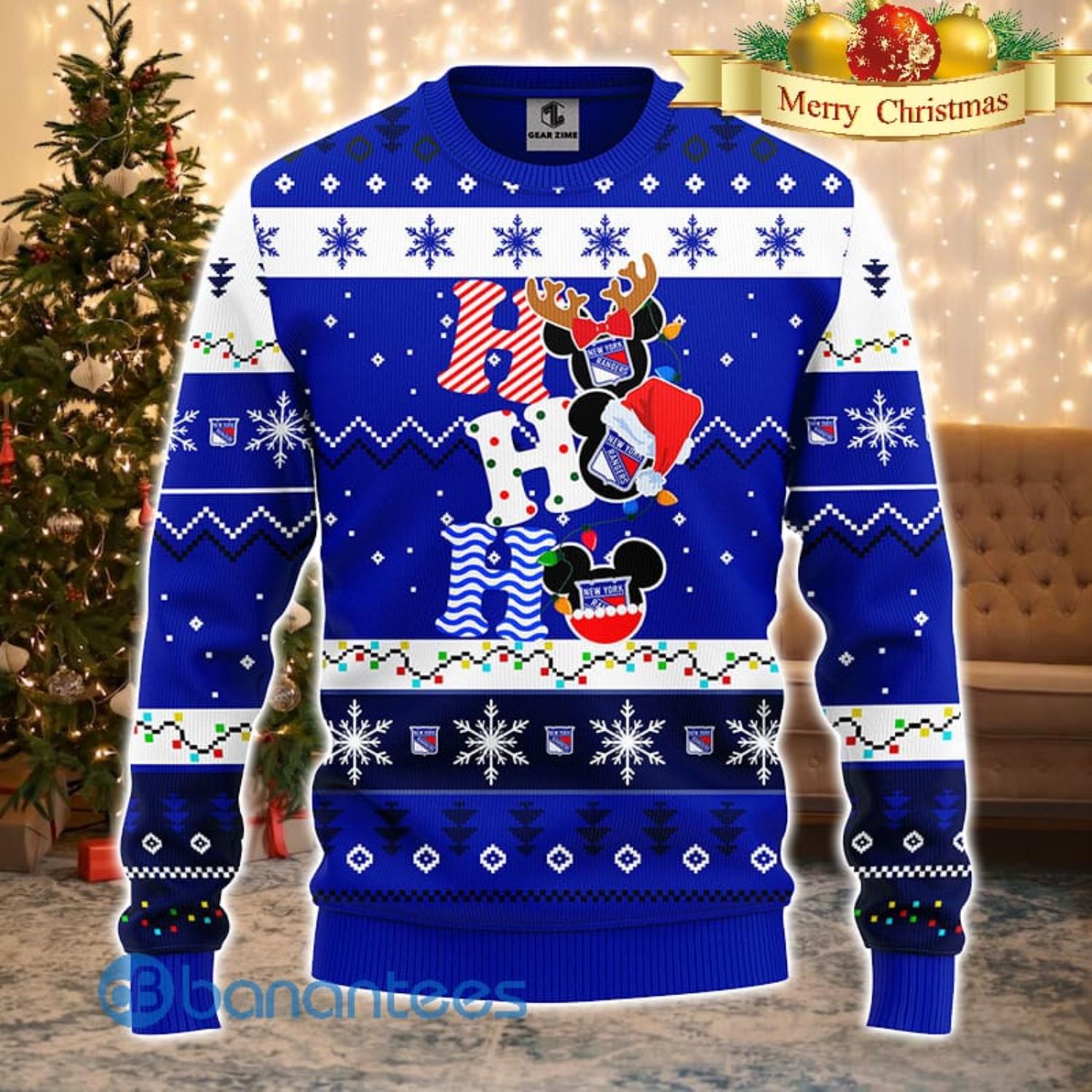 New York Rangers NHL Team HoHoHo Mickey Funny Men And Women Christmas Gift 3D Ugly Christmas Sweater Product Photo 2