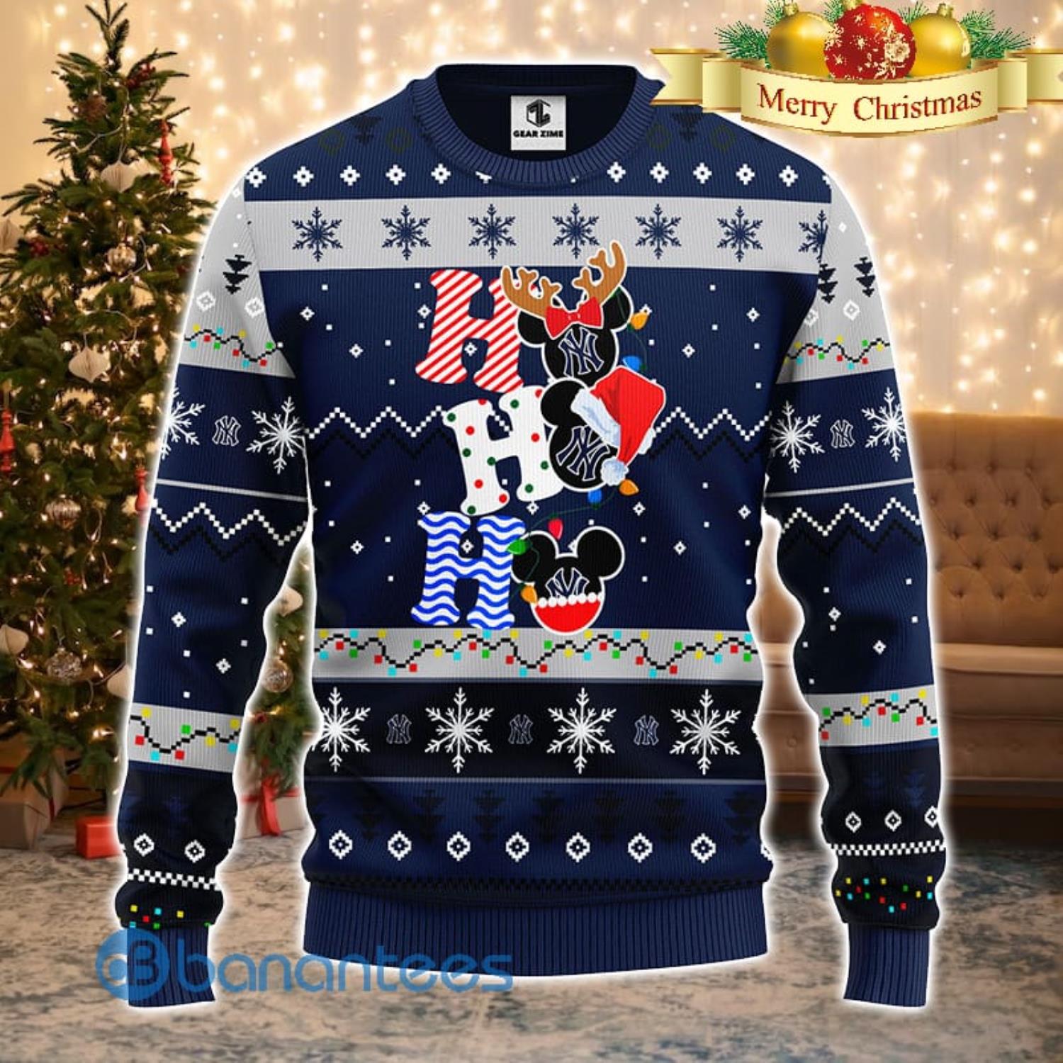 New York Yankees MLB Team HoHoHo Mickey Funny Men And Women Christmas Gift 3D Ugly Christmas Sweater Product Photo 1