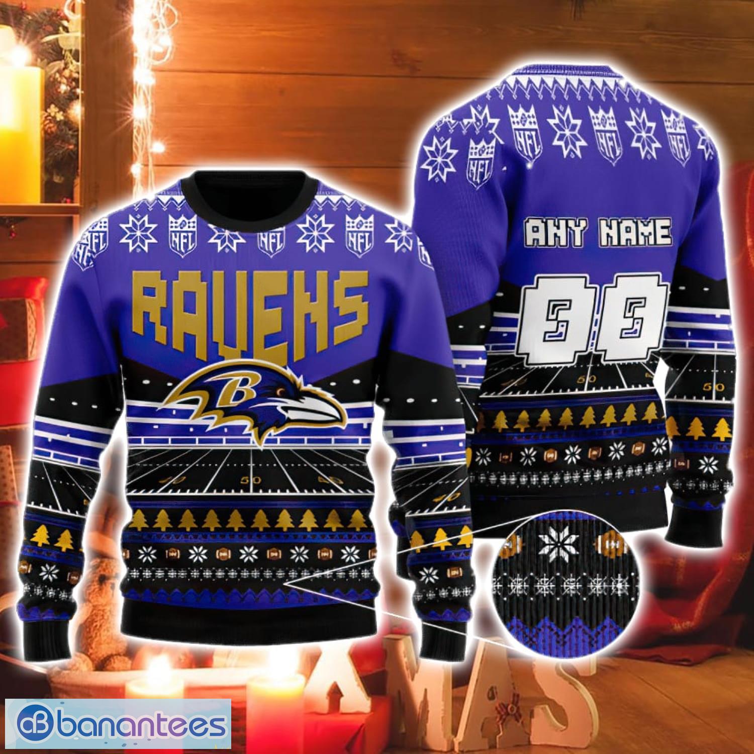 Baltimore Ravens Nfl Custom Name Number Ugly Christmas Sweater - Shibtee  Clothing