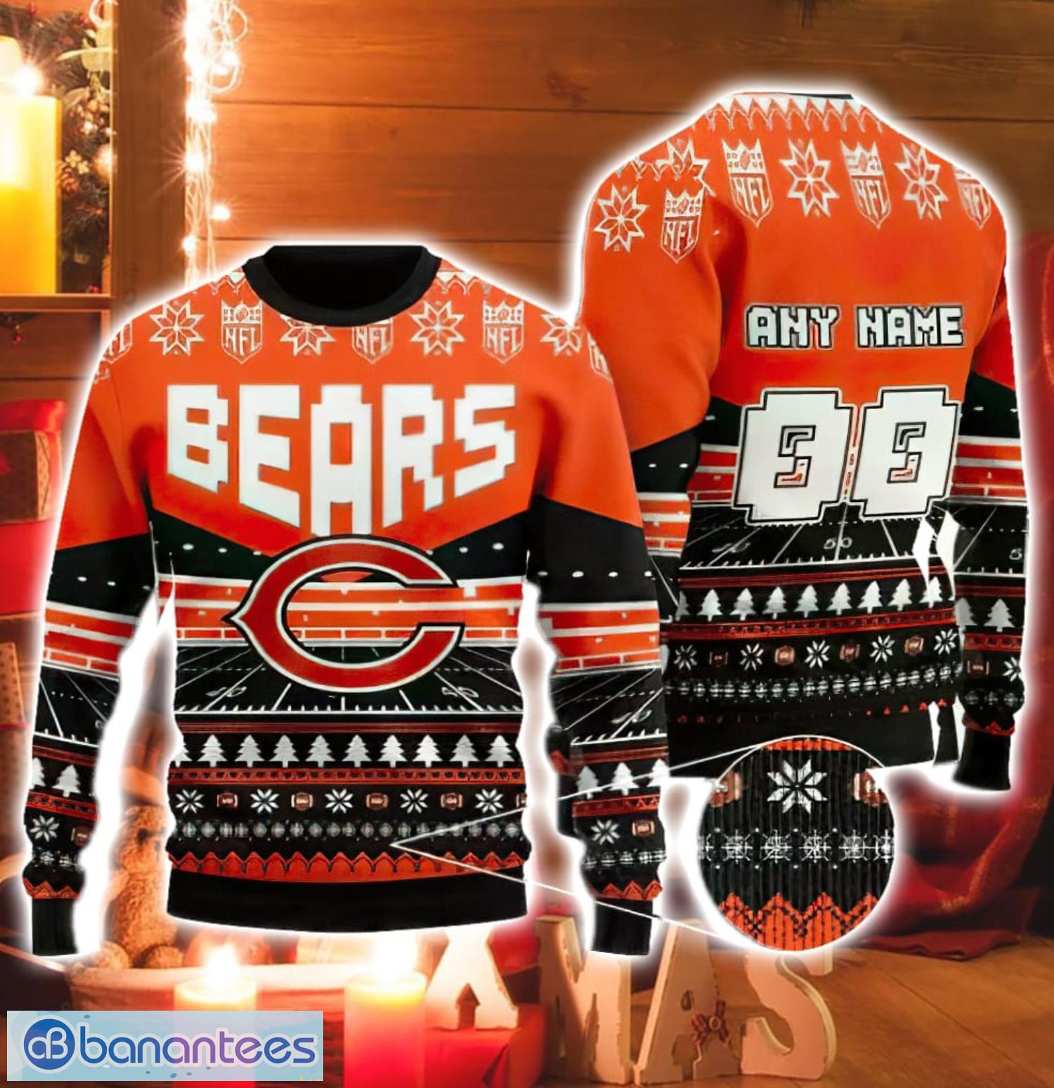 NFL Chicago Bears Custom Name And Number Christmas Gift For Fans Ugly  Christmas Sweater - Banantees
