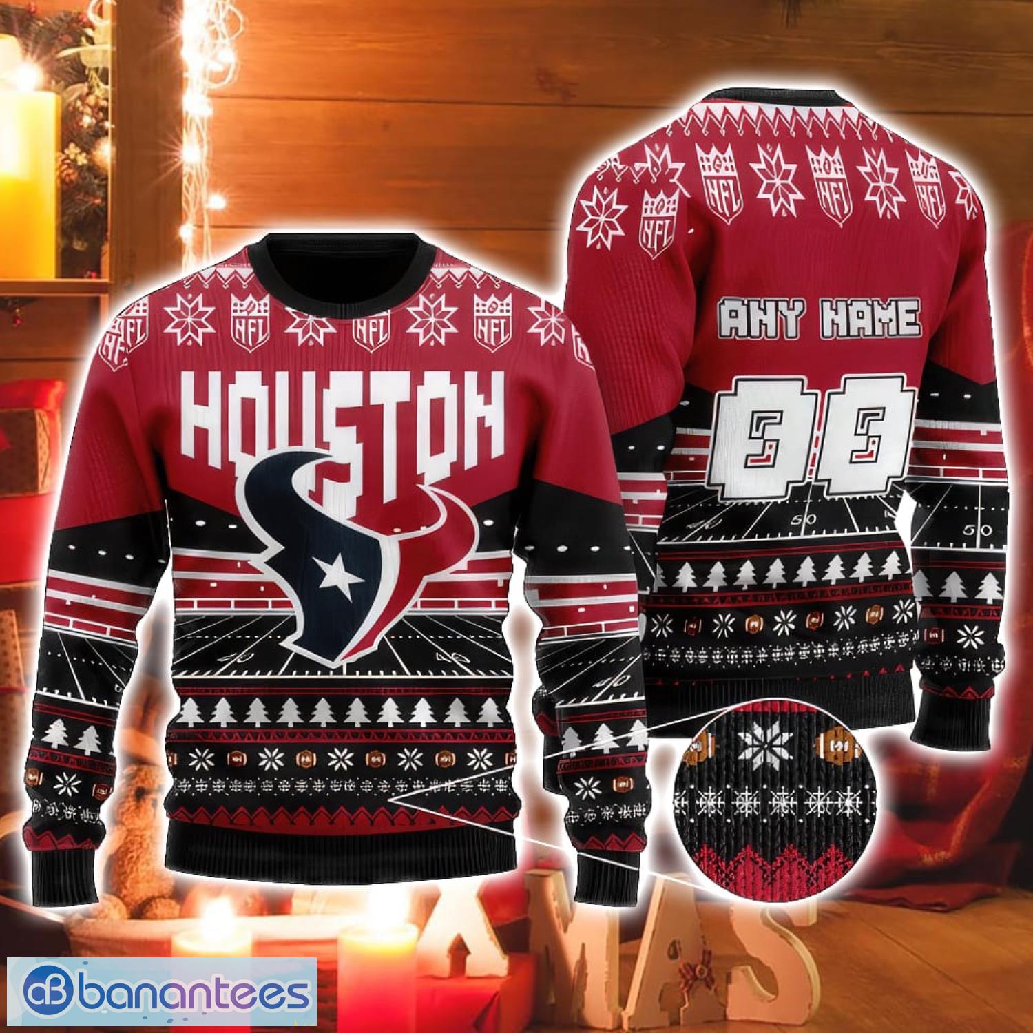 NFL Houston Texans Custom Name And Number Christmas Gift For Fans Ugly  Christmas Sweater - Banantees