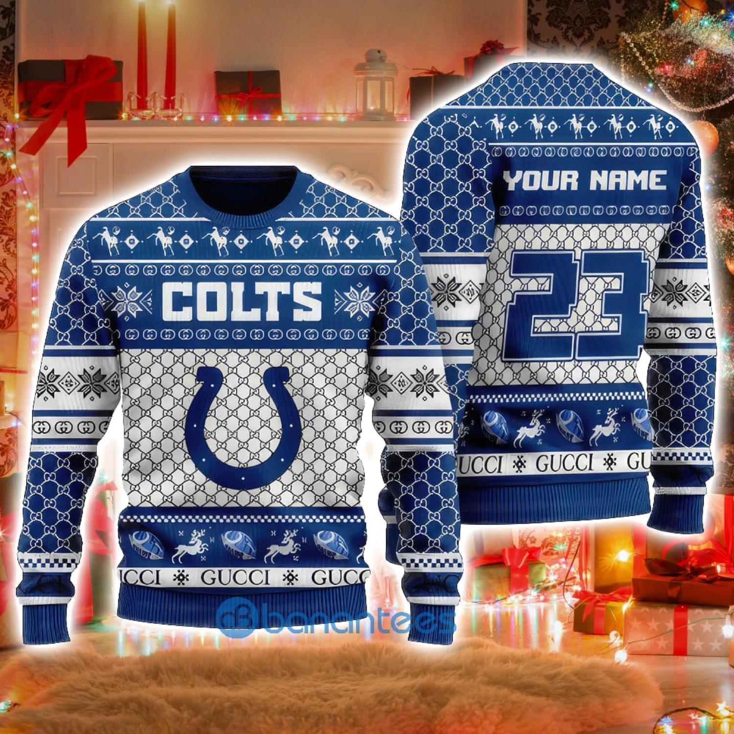 Indianapolis Colts Football Team Logo Ugly Christmas Sweater Custom Name  Christmas For Fans - YesItCustom
