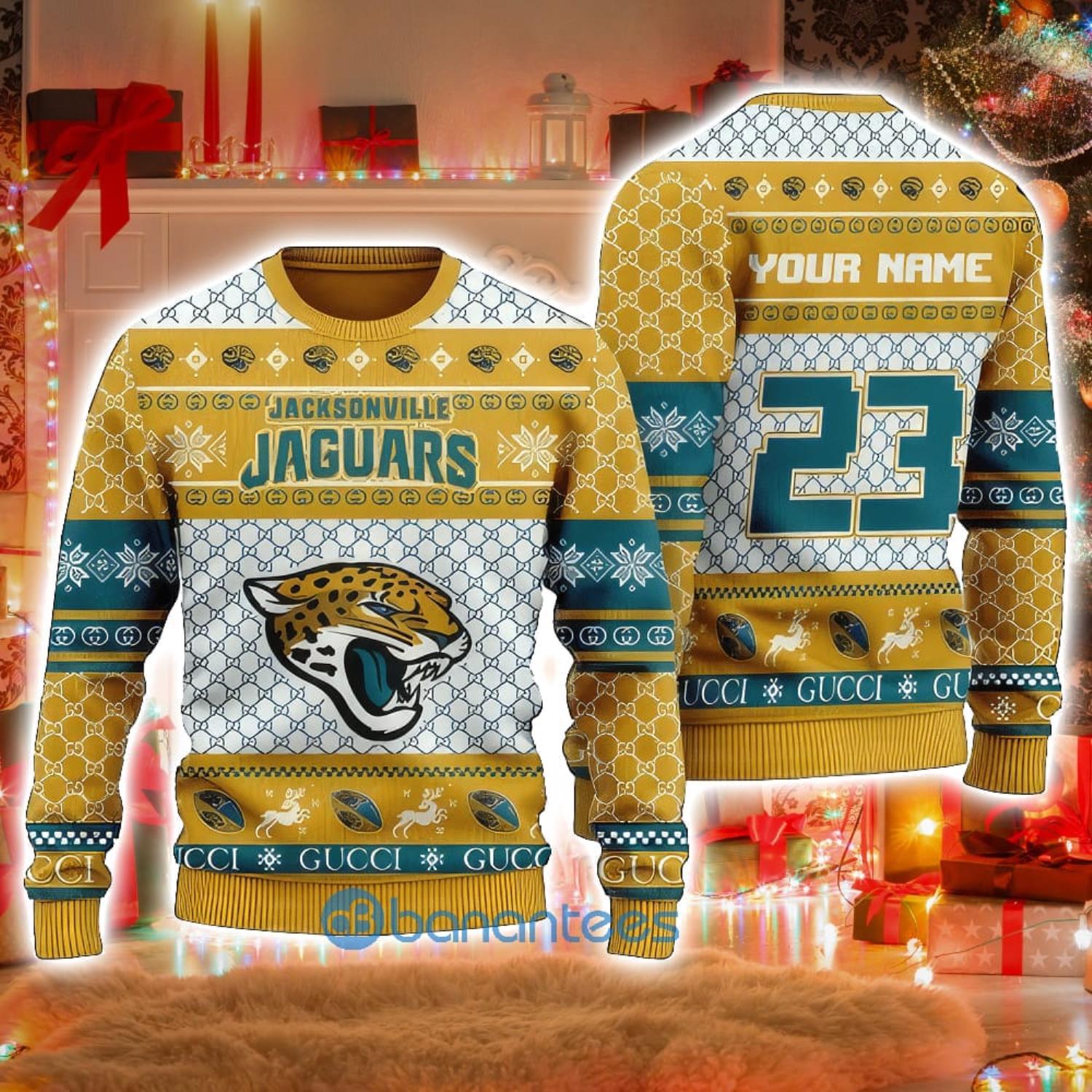 Jacksonville Jaguars Team Custom Name Ugly Christmas Sweater For