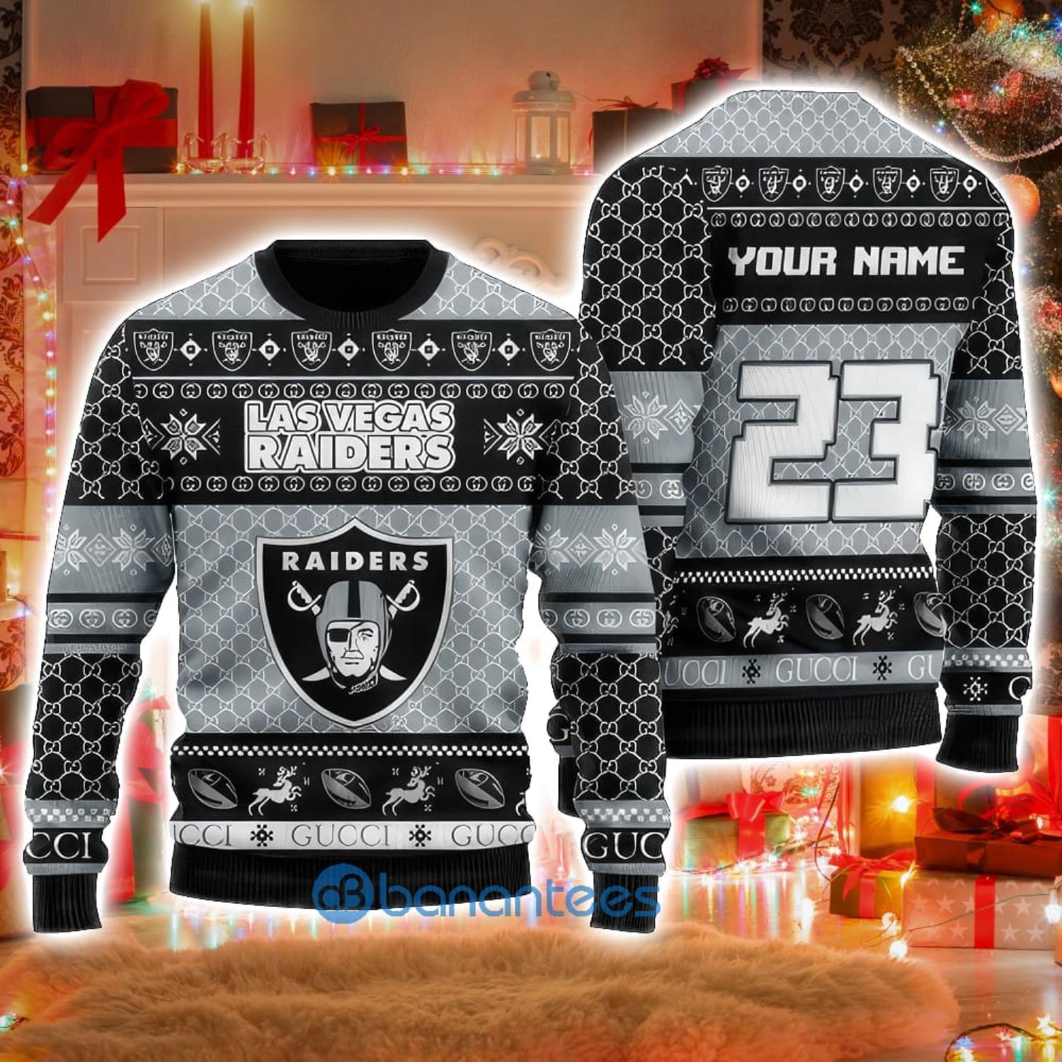 NFL Las Vegas Raiders Custom Name And Number Ugly Christmas Sweater  Christmas Gift For Sport Team - Banantees