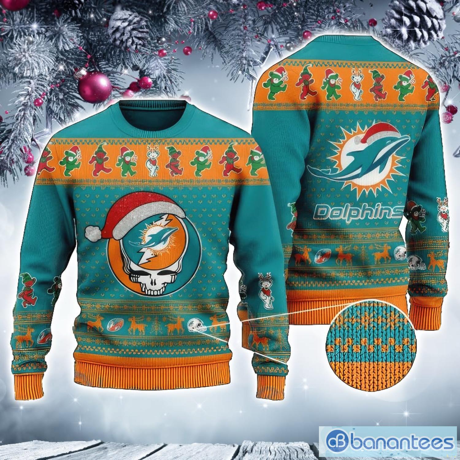 Miami Dolphins Logo Custom Name For Football Fans Ugly Christmas Sweater  Christmas Gift