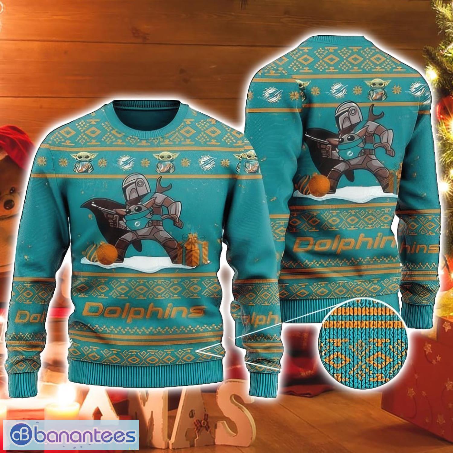 Sweater Snow Team Logo Miami Dolphins Ugly Christmas Sweater - Banantees