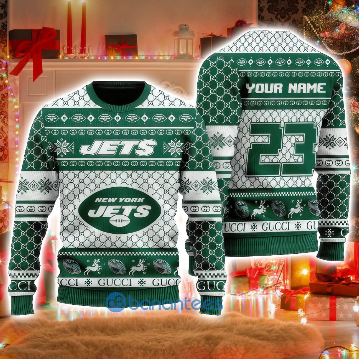 NFL New York Jets Custom Name And Number For Sport Fans Ugly Christmas  Sweater - Banantees