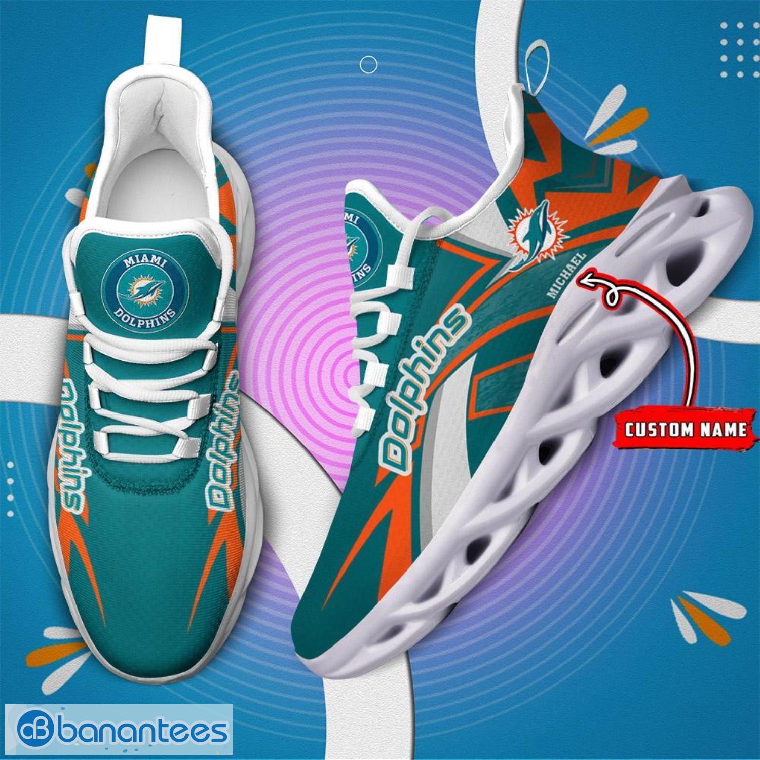 Custom Name Miami Dolphins NFL Logo Air Cushion Sports Shoes Men Women -  Banantees