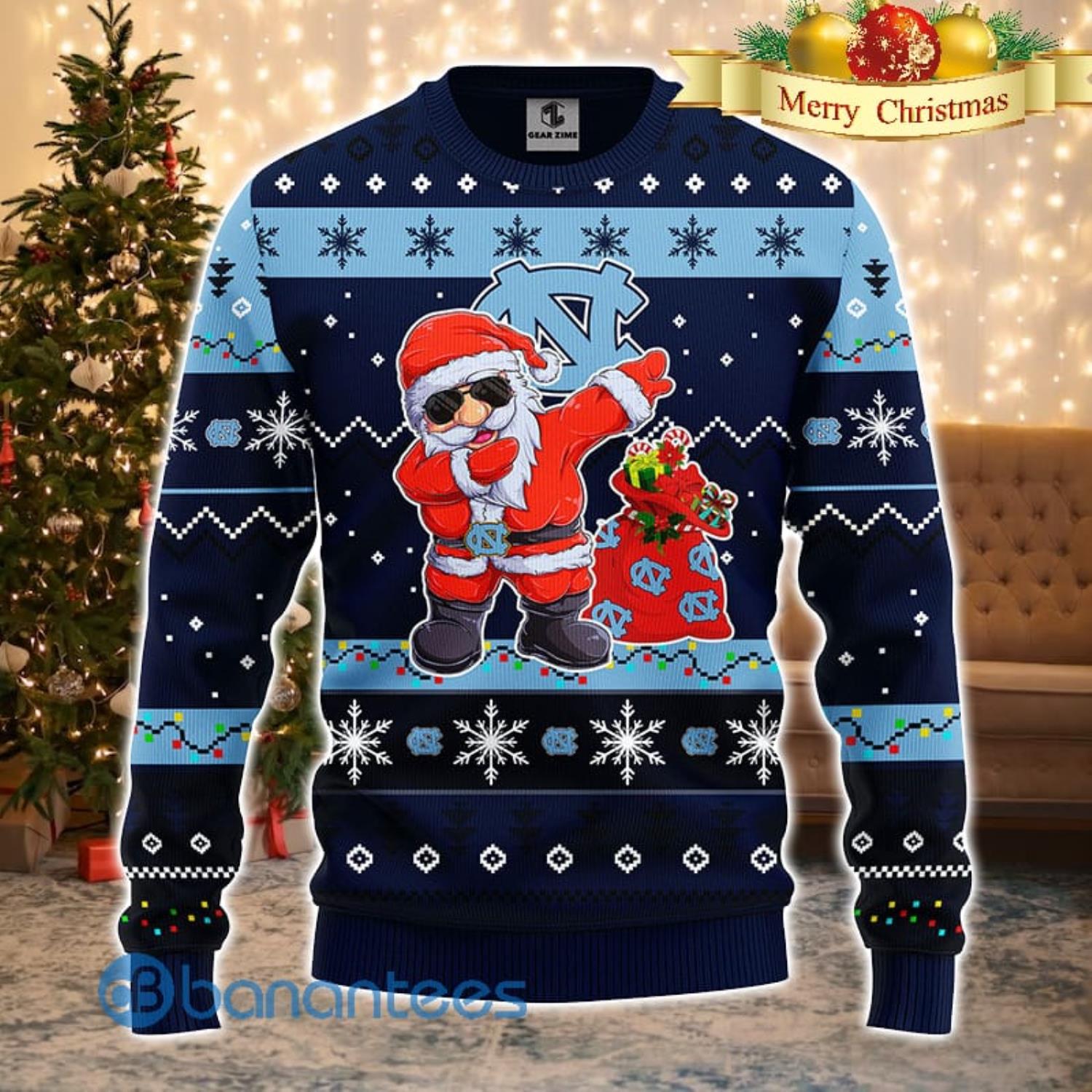 North Carolina Tar Heels NCAA Team Dabbing Santa Claus Funny Men And Women Christmas Gift 3D Ugly Christmas Sweater Product Photo 1