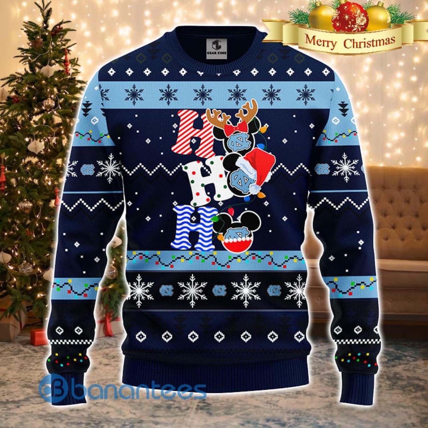North Carolina Tar Heels NCAA Team HoHoHo Mickey Funny Men And Women Christmas Gift 3D Ugly Christmas Sweater Product Photo 1