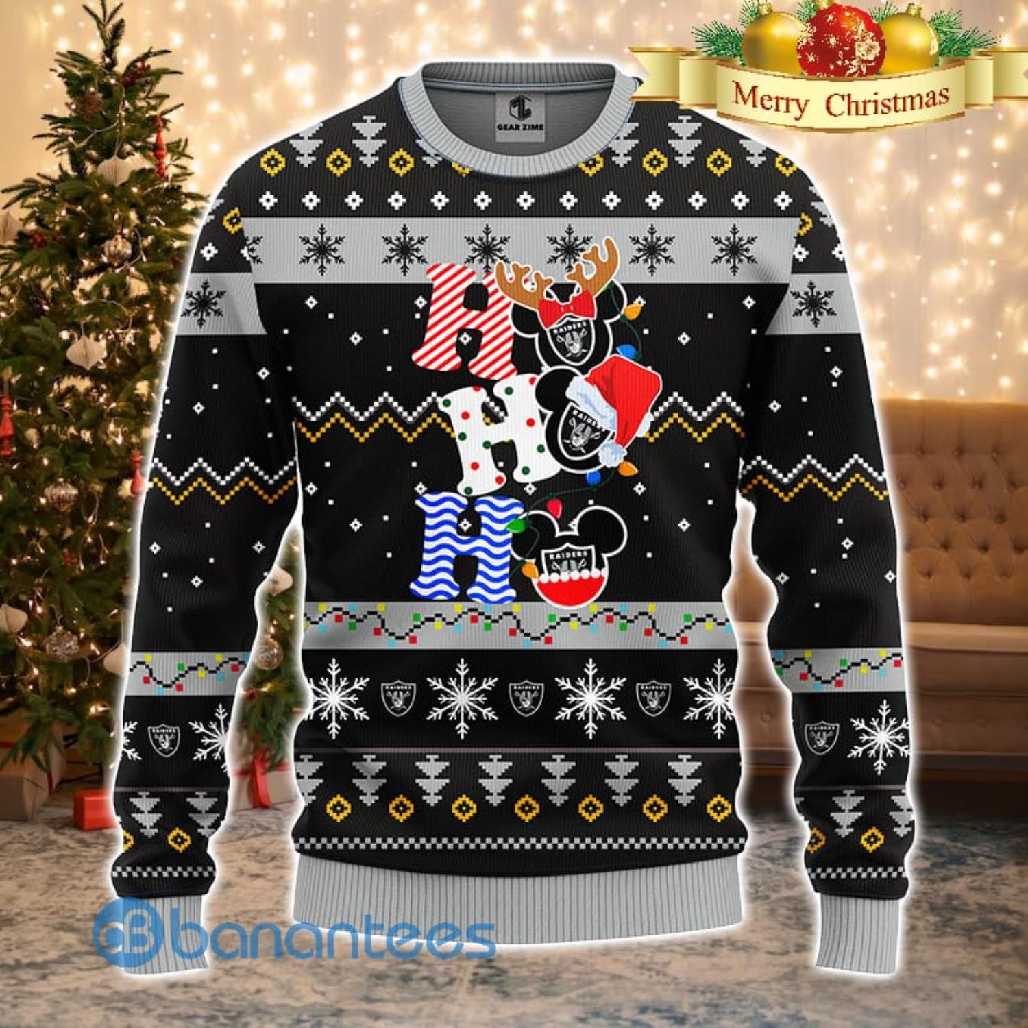 Oakland Raiders NFL Team HoHoHo Mickey Funny Men And Women Christmas Gift 3D Ugly Christmas Sweater Product Photo 1
