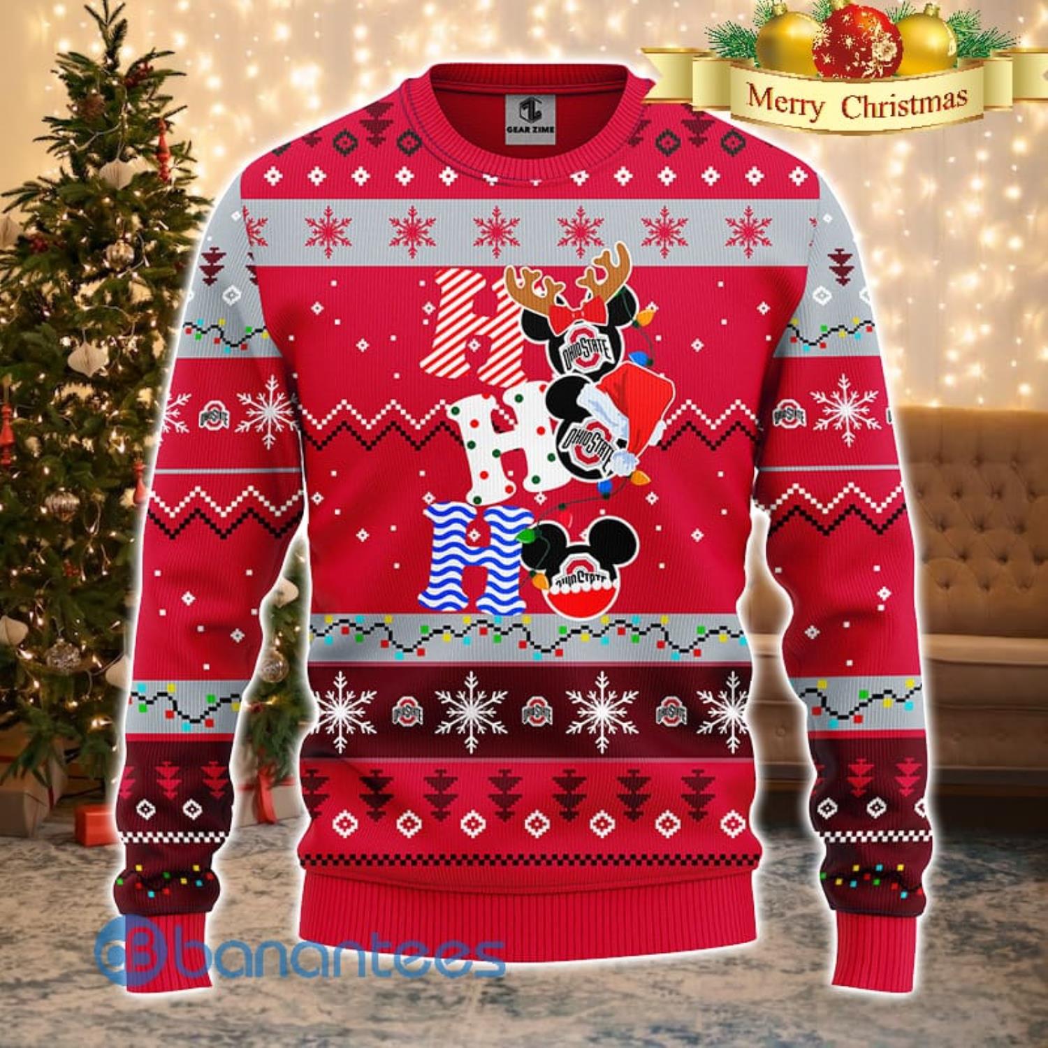 Ohio State Buckeyes NCAA Team HoHoHo Mickey Funny Men And Women Christmas Gift 3D Ugly Christmas Sweater Product Photo 1