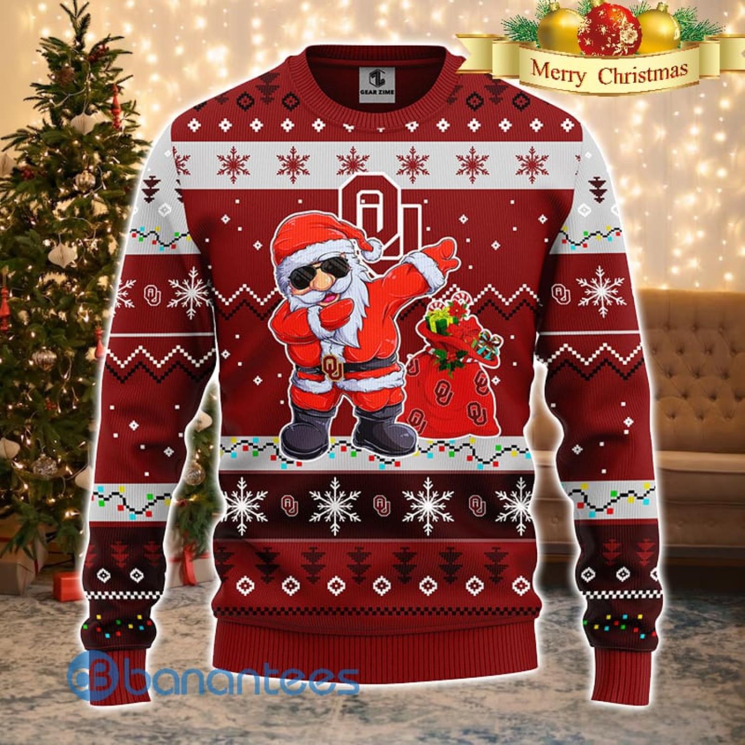 Oklahoma Sooners NCAA Team Dabbing Santa Claus Funny Men And Women Christmas Gift 3D Ugly Christmas Sweater Product Photo 1