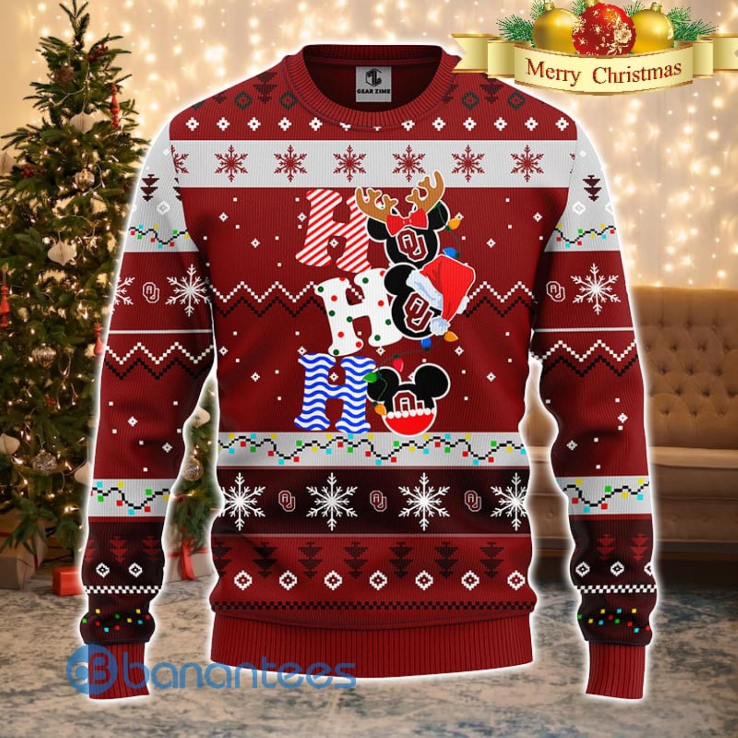 Oklahoma Sooners NCAA Team HoHoHo Mickey Funny Men And Women Christmas Gift 3D Ugly Christmas Sweater Product Photo 1