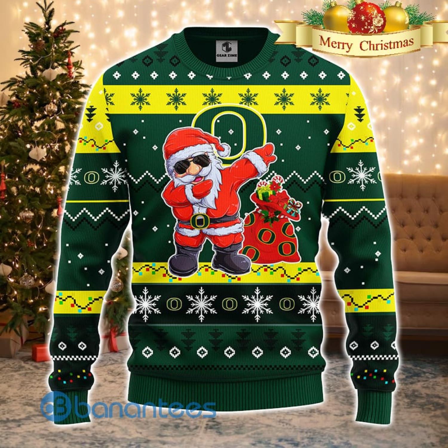 Oregon Ducks NCAA Team Dabbing Santa Claus Funny Men And Women Christmas Gift 3D Ugly Christmas Sweater Product Photo 1