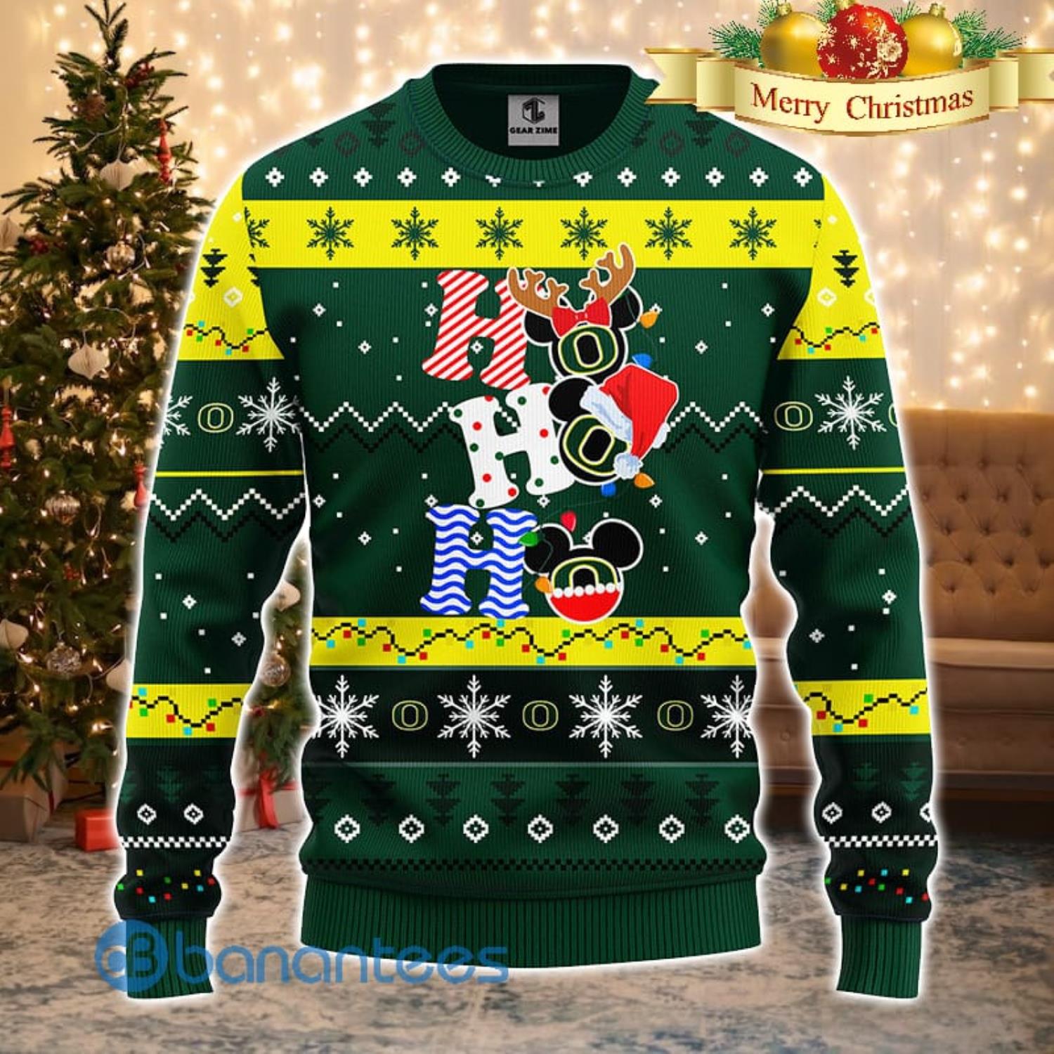 Oregon Ducks NCAA Team HoHoHo Mickey Funny Men And Women Christmas Gift 3D Ugly Christmas Sweater Product Photo 1