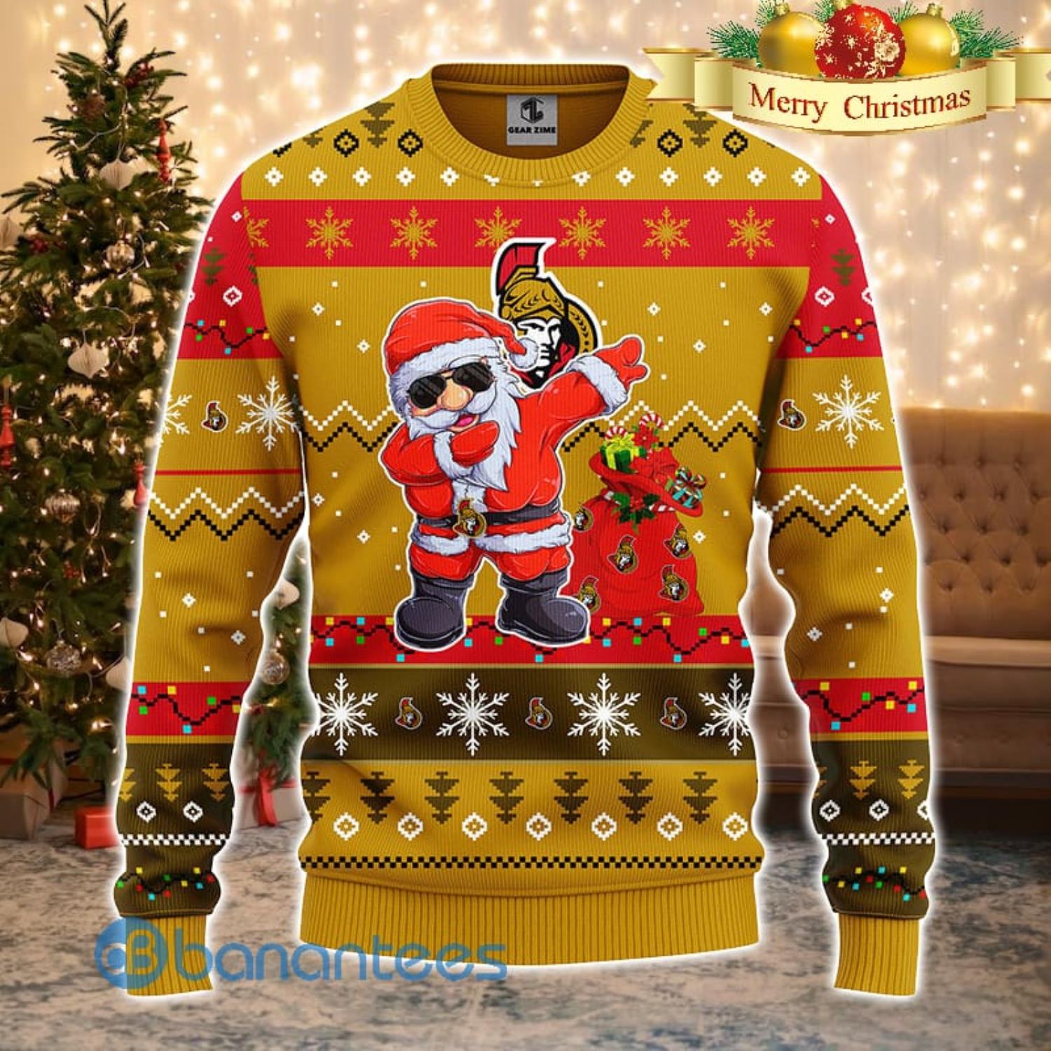 Ottawa Senators NHL Team Dabbing Santa Claus Funny Men And Women Christmas Gift 3D Ugly Christmas Sweater Product Photo 2