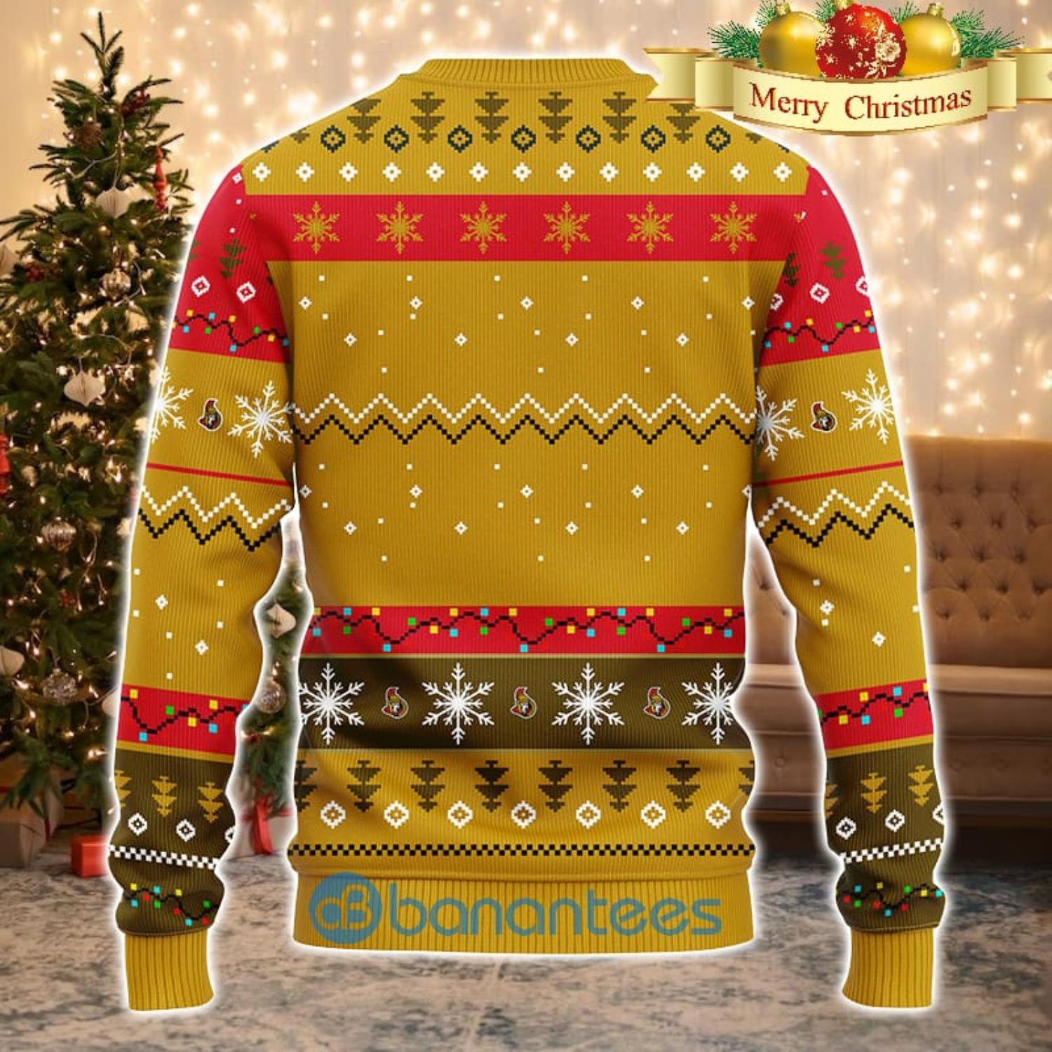 Ottawa Senators NHL Team Dabbing Santa Claus Funny Men And Women Christmas Gift 3D Ugly Christmas Sweater Product Photo 1
