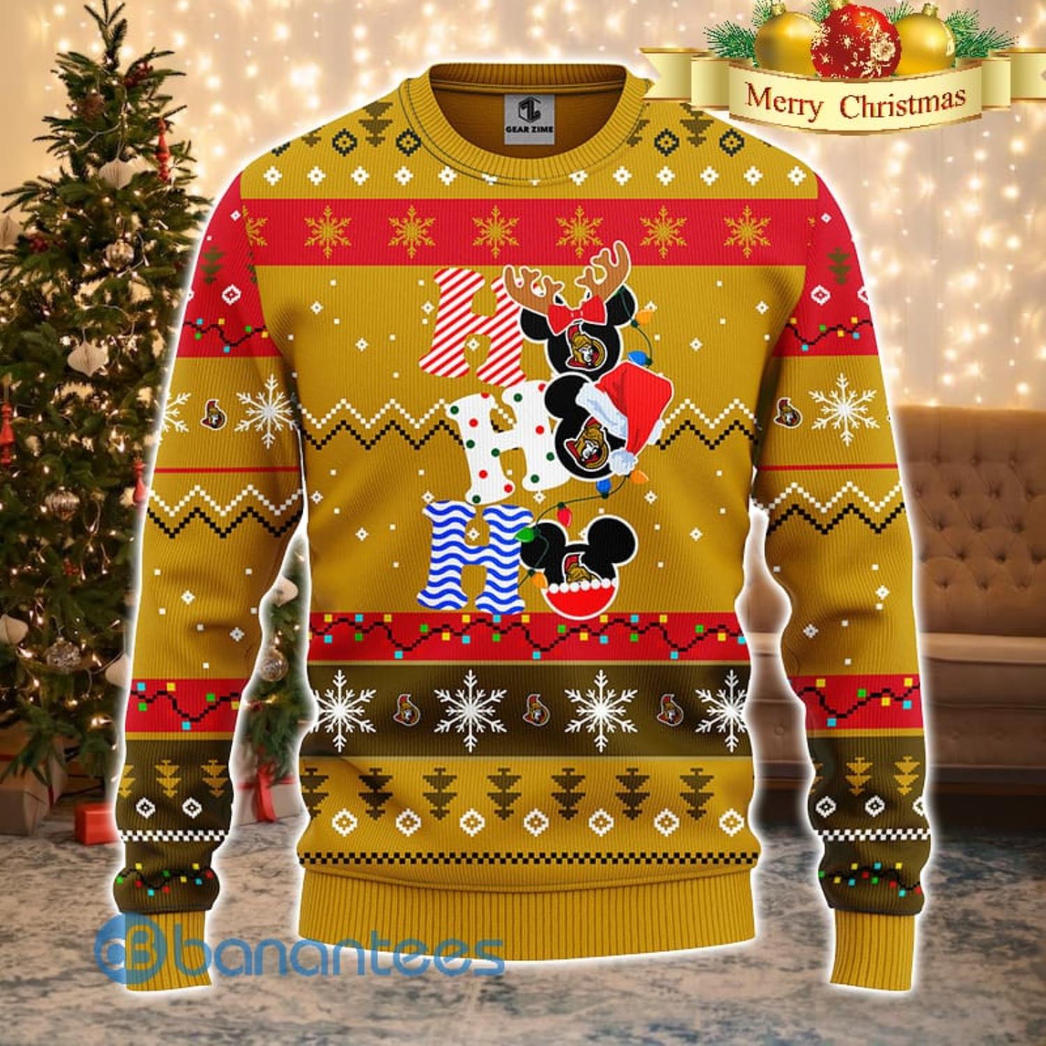 Ottawa Senators NHL Team HoHoHo Mickey Funny Men And Women Christmas Gift 3D Ugly Christmas Sweater Product Photo 2