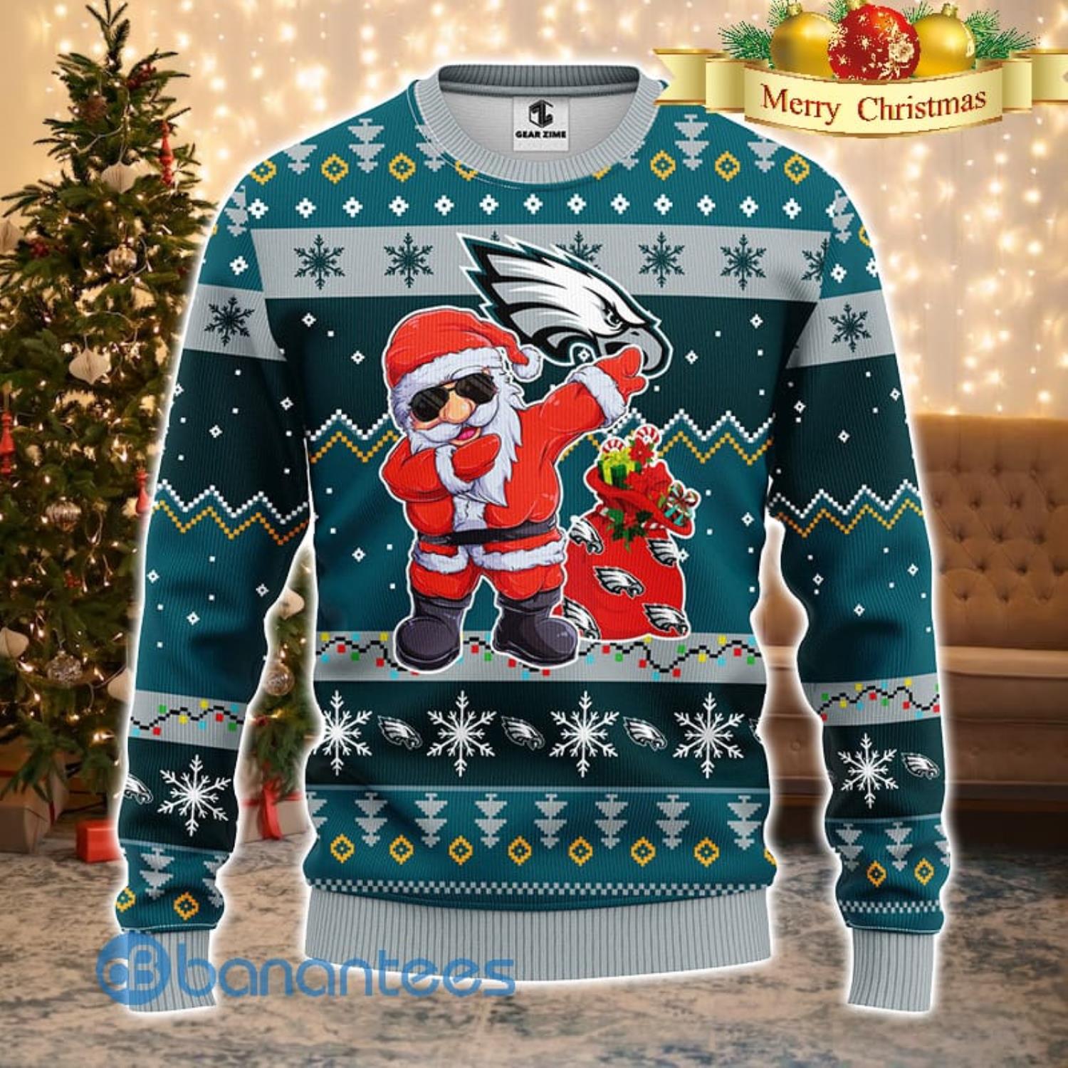 Philadelphia Eagles NFL Team Dabbing Santa Claus Funny Men And Women Christmas Gift 3D Ugly Christmas Sweater Product Photo 1