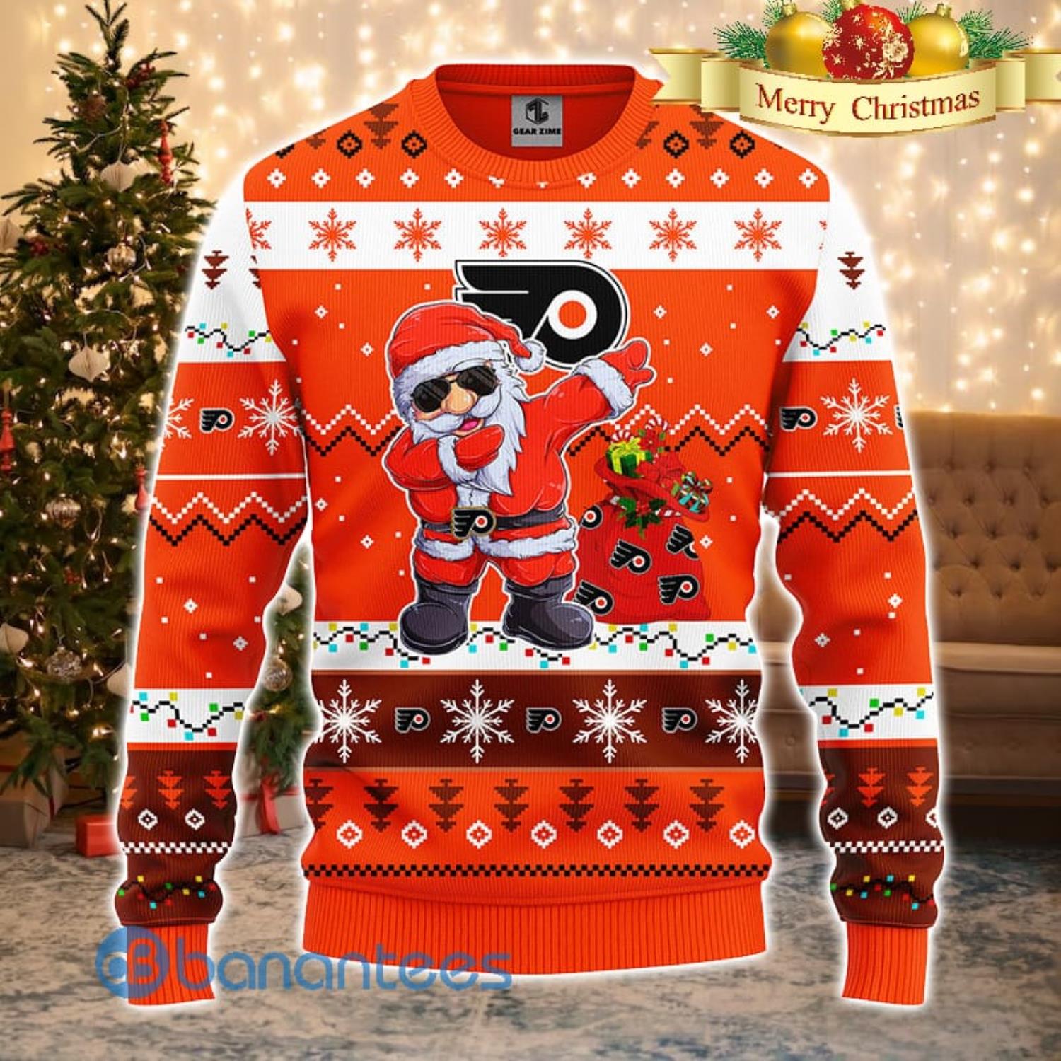 Philadelphia Flyers NHL Team Dabbing Santa Claus Funny Men And Women Christmas Gift 3D Ugly Christmas Sweater Product Photo 2