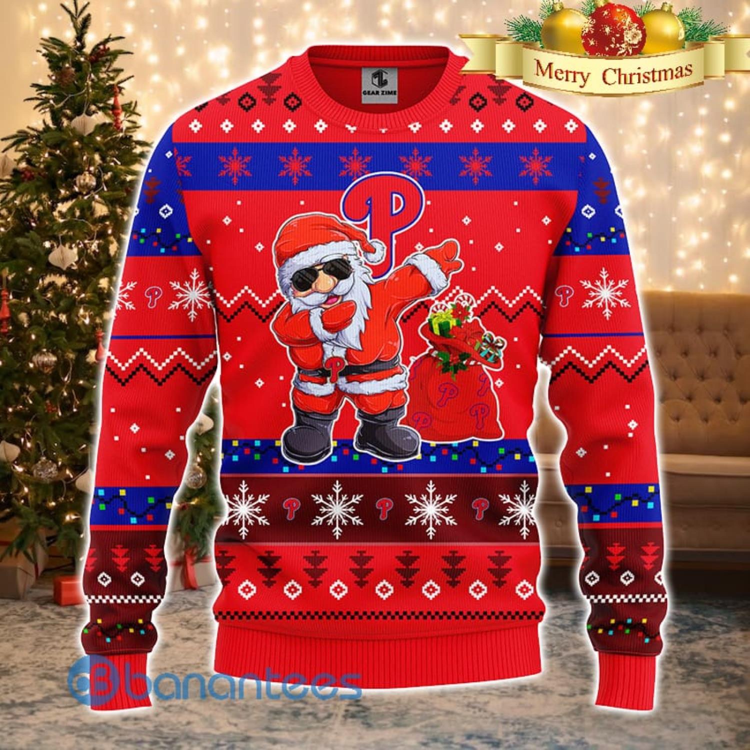 Philadelphia Phillies MLB Team Dabbing Santa Claus Funny Men And Women Christmas Gift 3D Ugly Christmas Sweater Product Photo 1