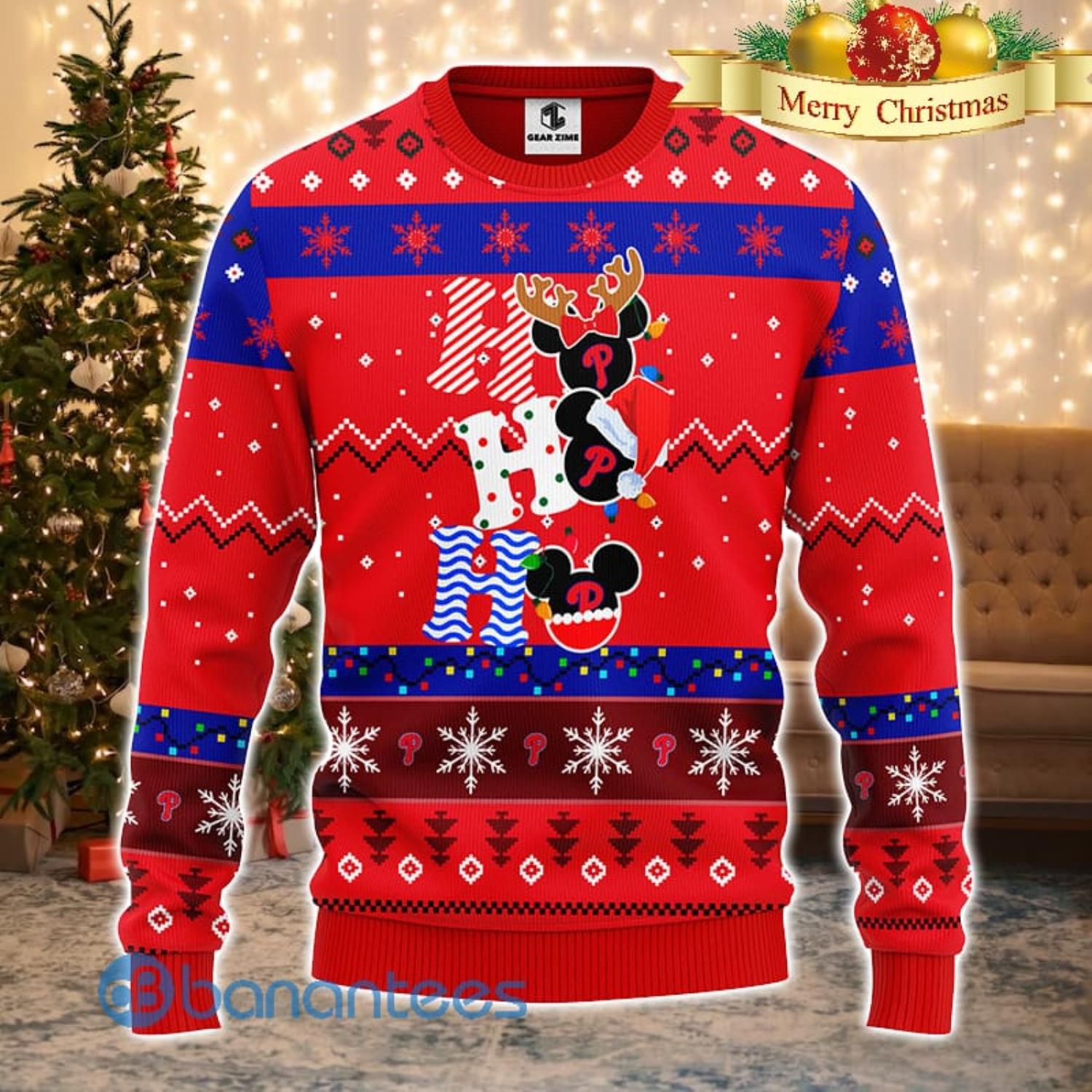 Philadelphia Phillies MLB Team HoHoHo Mickey Funny Men And Women Christmas Gift 3D Ugly Christmas Sweater Product Photo 1