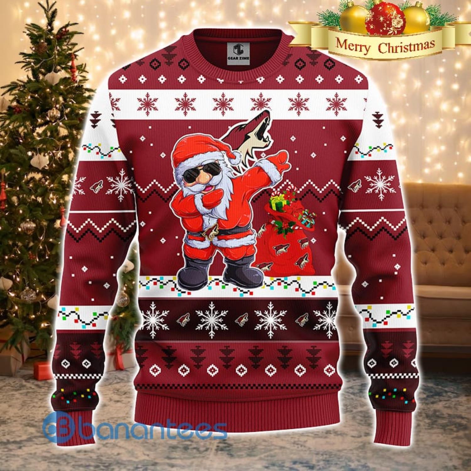 Phoenix Coyotes NHL Team Dabbing Santa Claus Funny Men And Women Christmas Gift 3D Ugly Christmas Sweater Product Photo 2