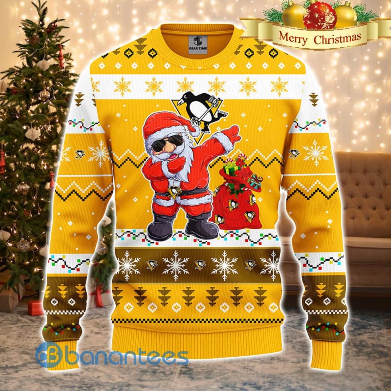 Pittsburgh Penguins NHL Team Dabbing Santa Claus Funny Men And Women Christmas Gift 3D Ugly Christmas Sweater Product Photo 2