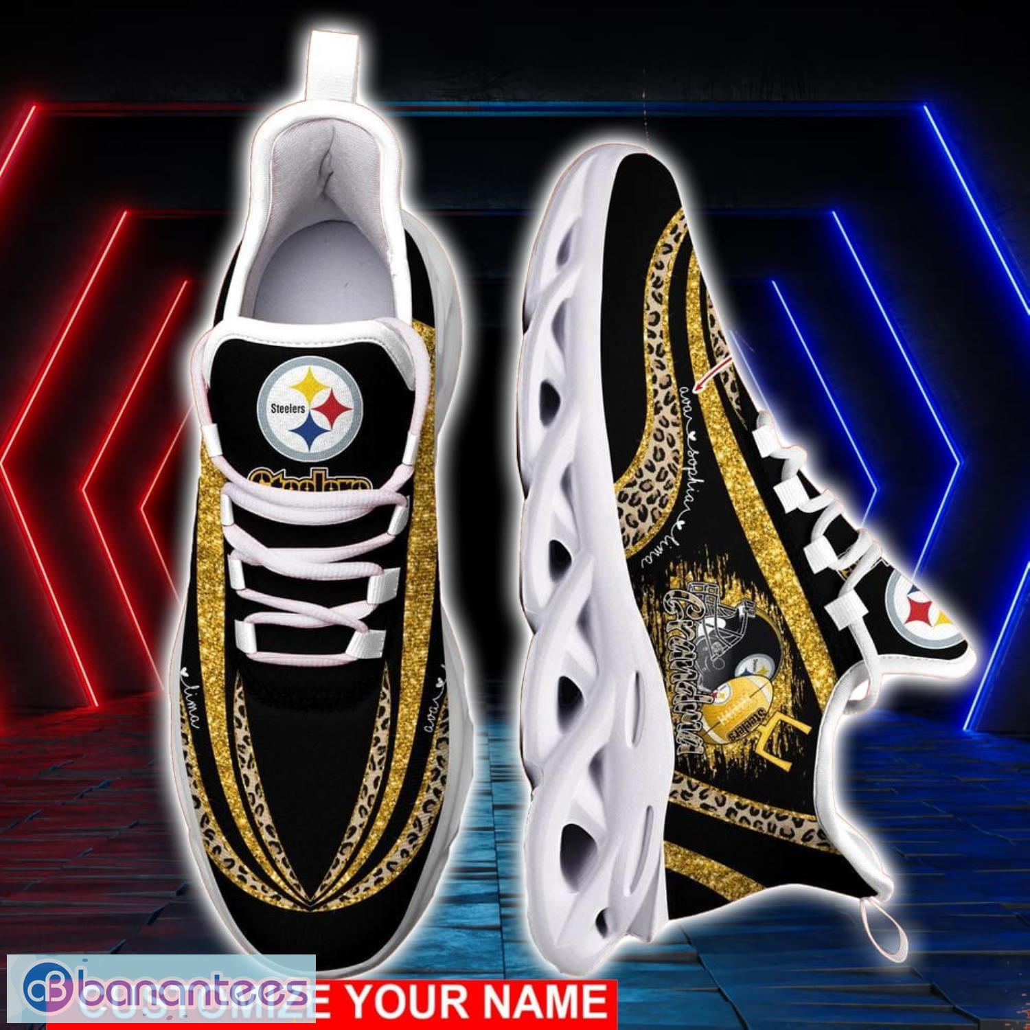 Pittsburgh Steelers NFL Max Soul Shoes Custom Name Leopard Prints Running Shoes For NFL Fans Product Photo 2