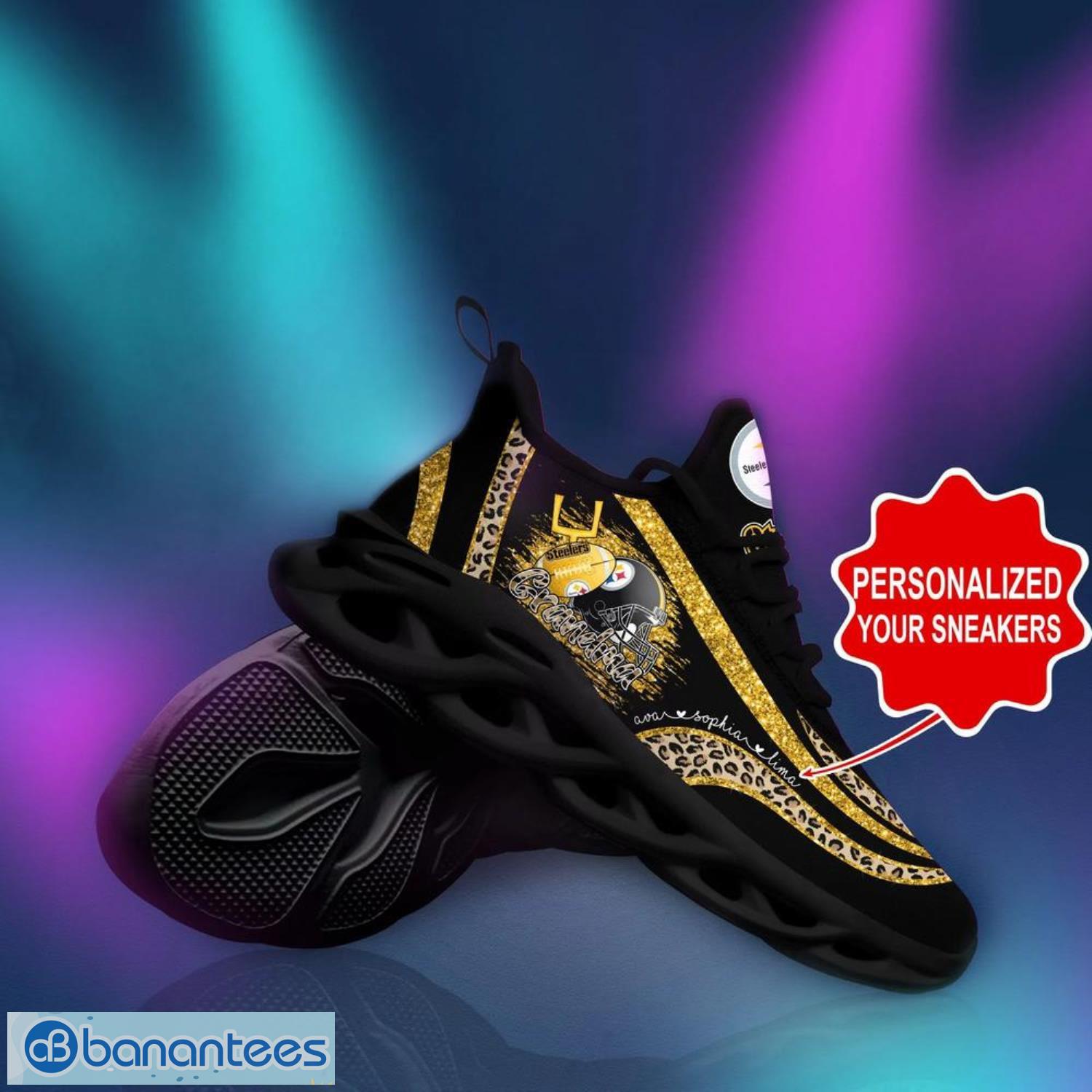 Pittsburgh Steelers NFL Max Soul Shoes Custom Name Leopard Prints Running Shoes For NFL Fans Product Photo 1
